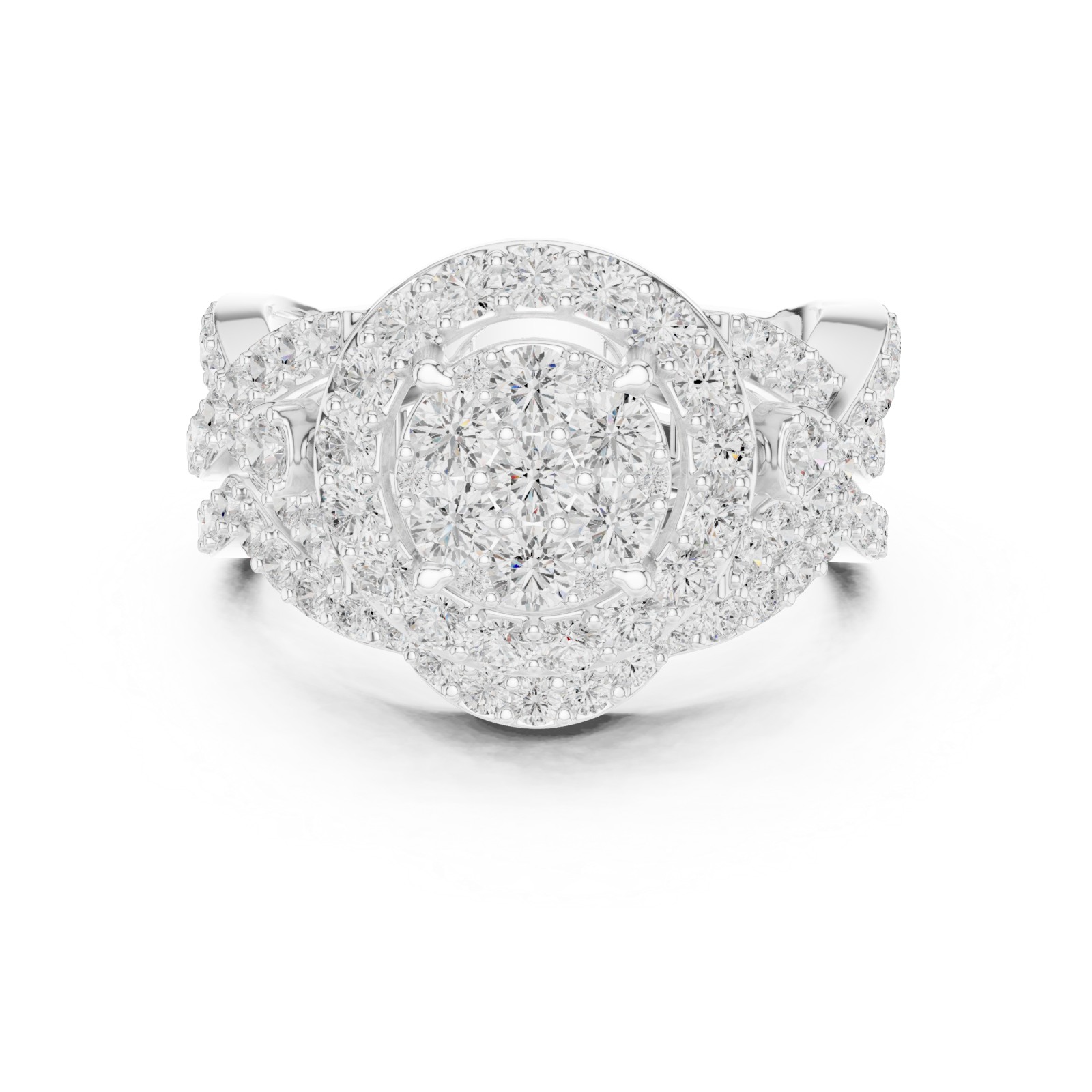  White Gold Enchanted Spiral Radiance Cocktail Ring Front View