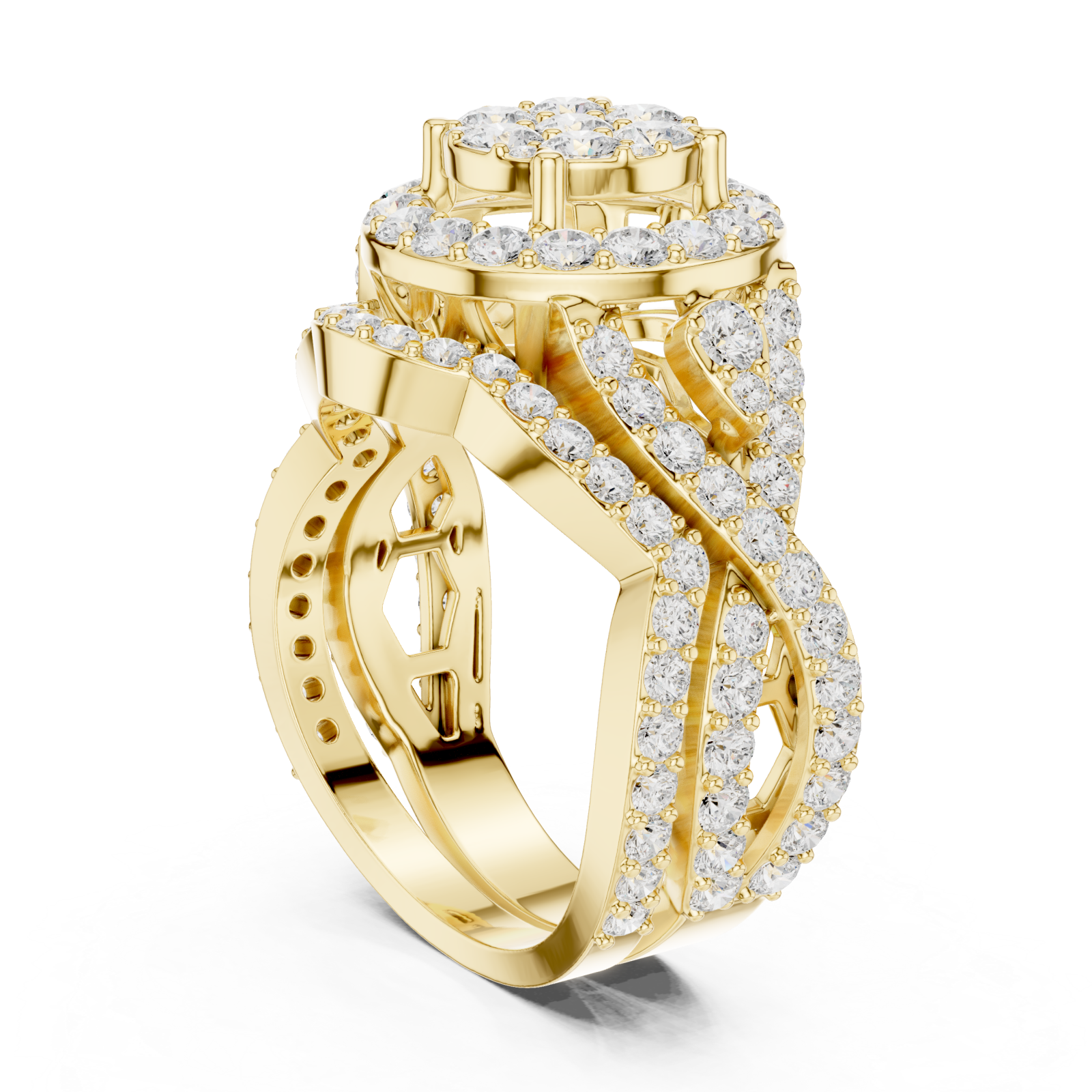  Gold Enchanted Spiral Radiance Cocktail Ring Left View