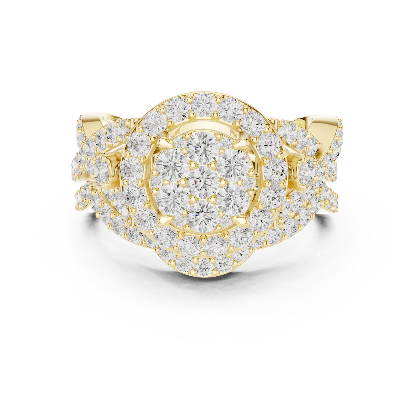  Gold Enchanted Spiral Radiance Cocktail Ring Front View