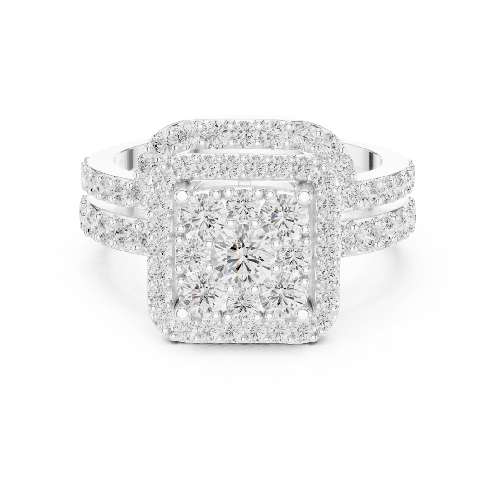  White Gold Radiant Bloom Royale Ring Front View