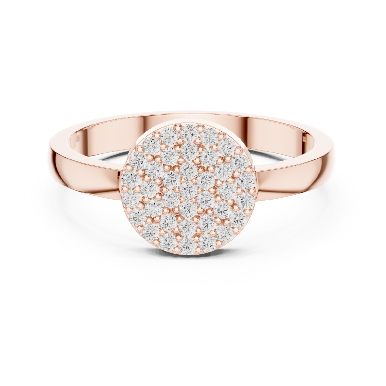  Rose Gold Opulent Harmony Pavé Disc Elegance Ring Front View