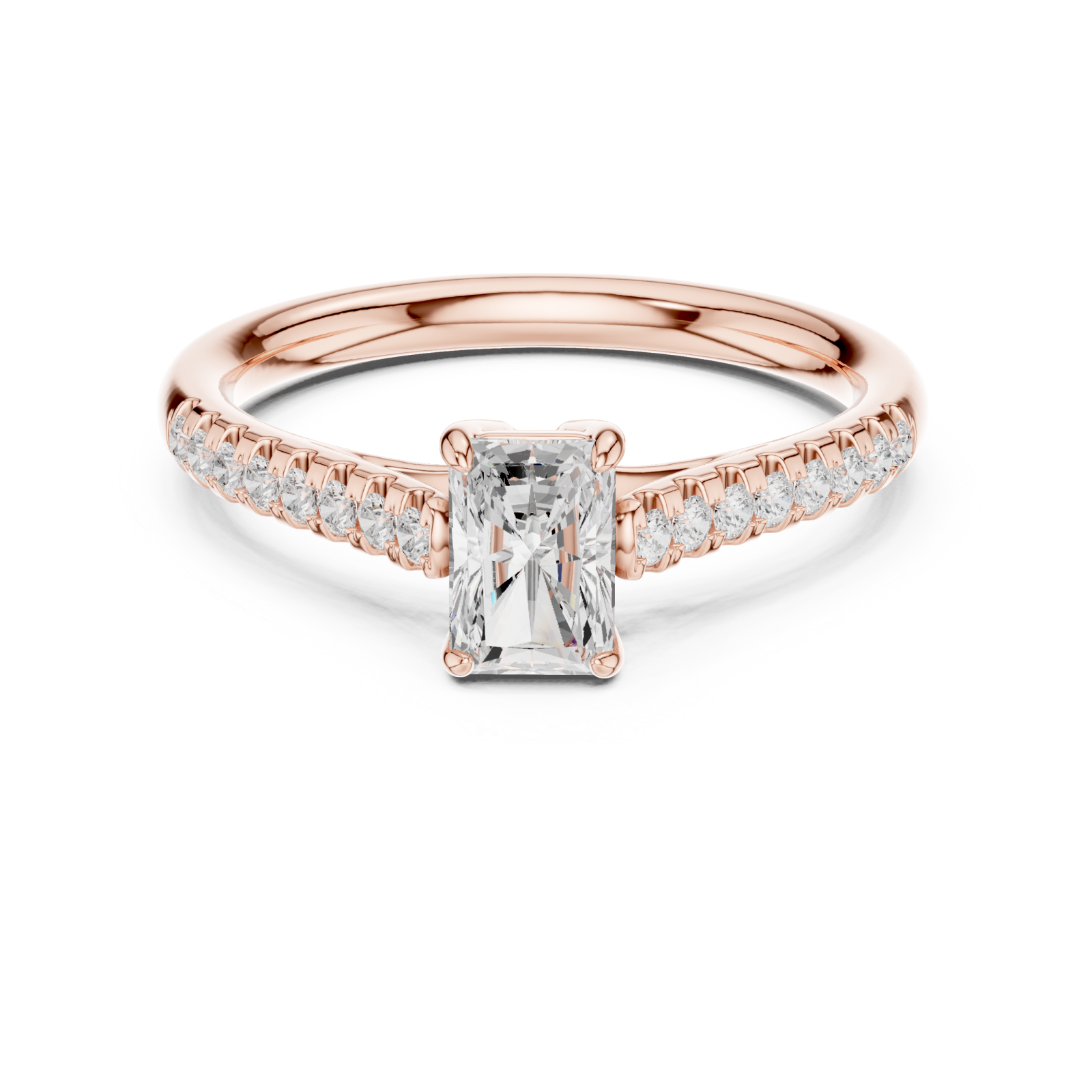  Rose Gold Luminous Cascade Solitaire Engagement Ring Front View