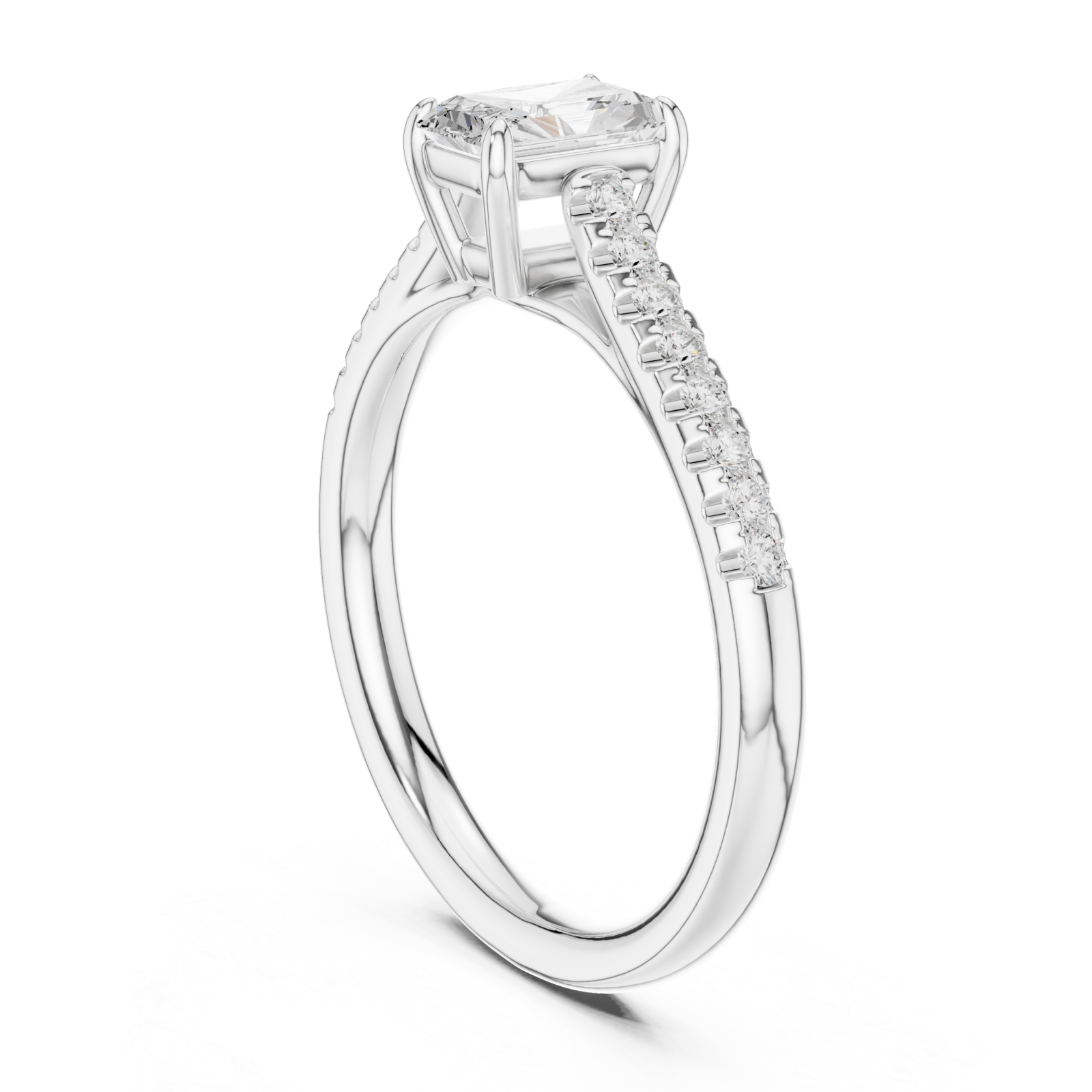  White Gold Luminous Cascade Solitaire Engagement Ring Left View