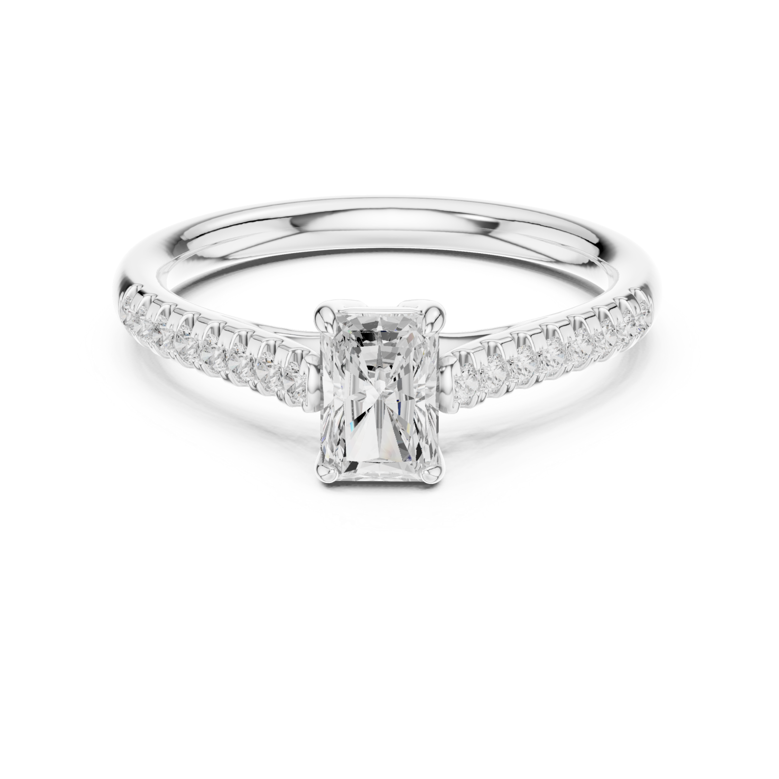  White Gold Luminous Cascade Solitaire Engagement Ring Front View