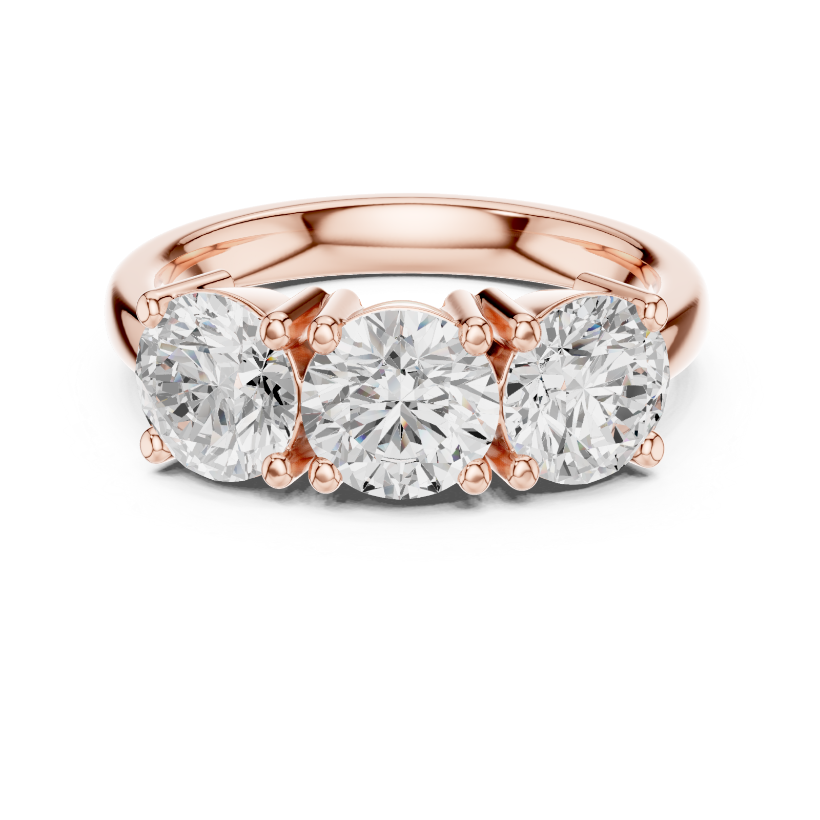  Rose Gold Imperial Three Stone Celebration Band Front View
