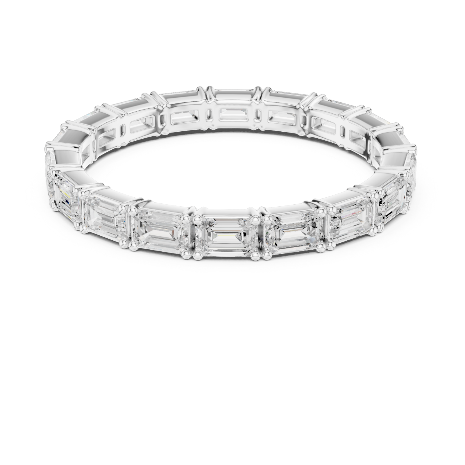  White Gold Classic Baguette Line Eternity Ring Front View