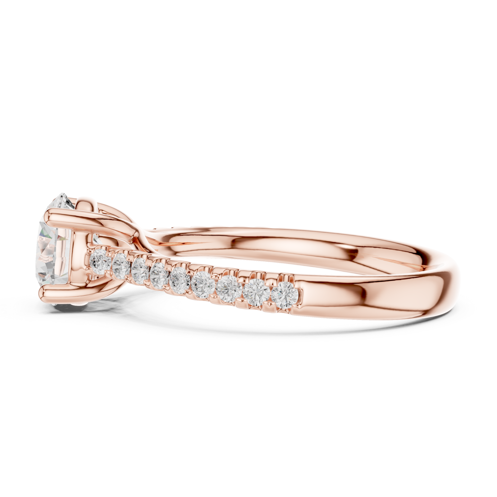  Rose Gold Enchanted Radiance Halo Solitaire Engagement Ring Side View