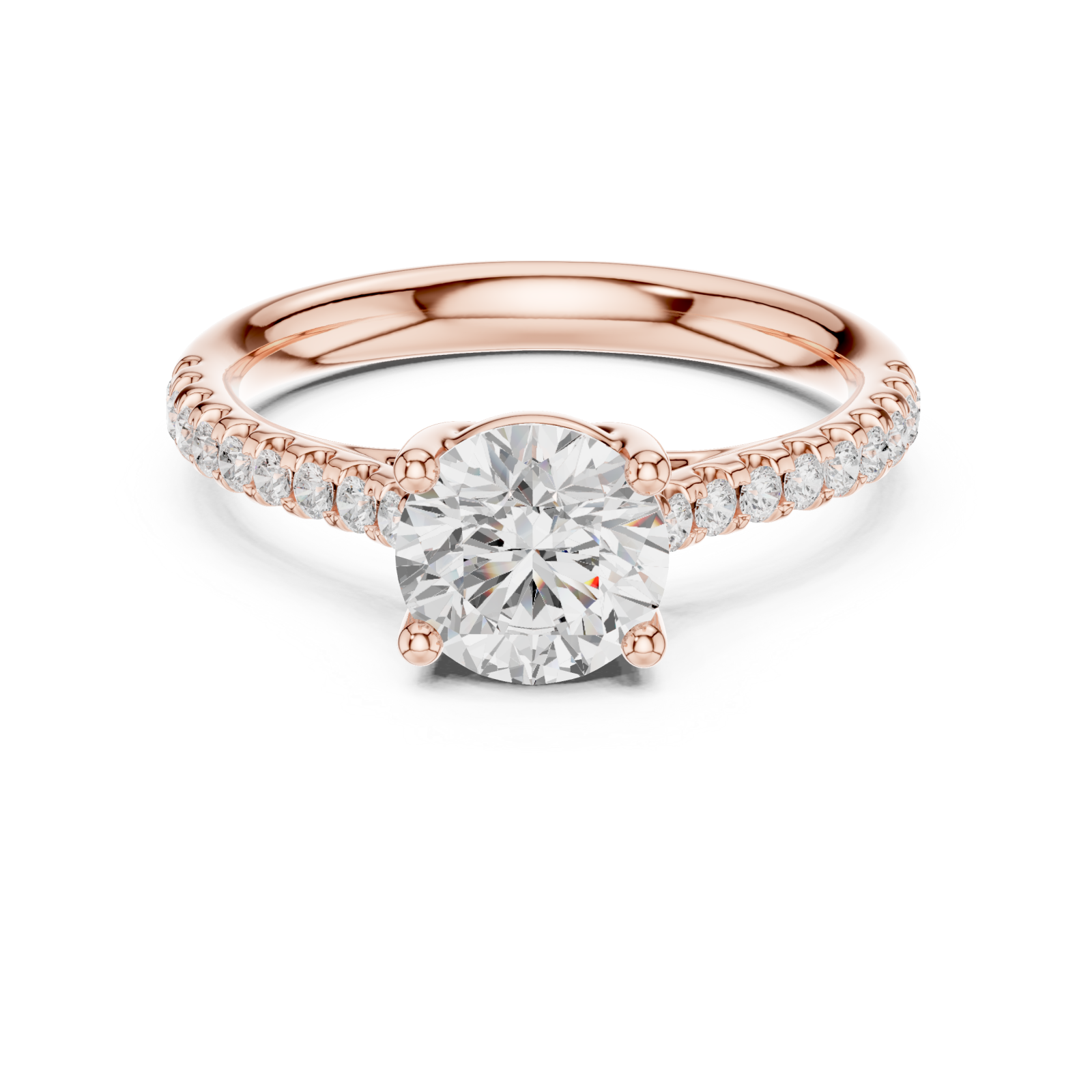  Rose Gold Enchanted Radiance Halo Solitaire Engagement Ring Front View