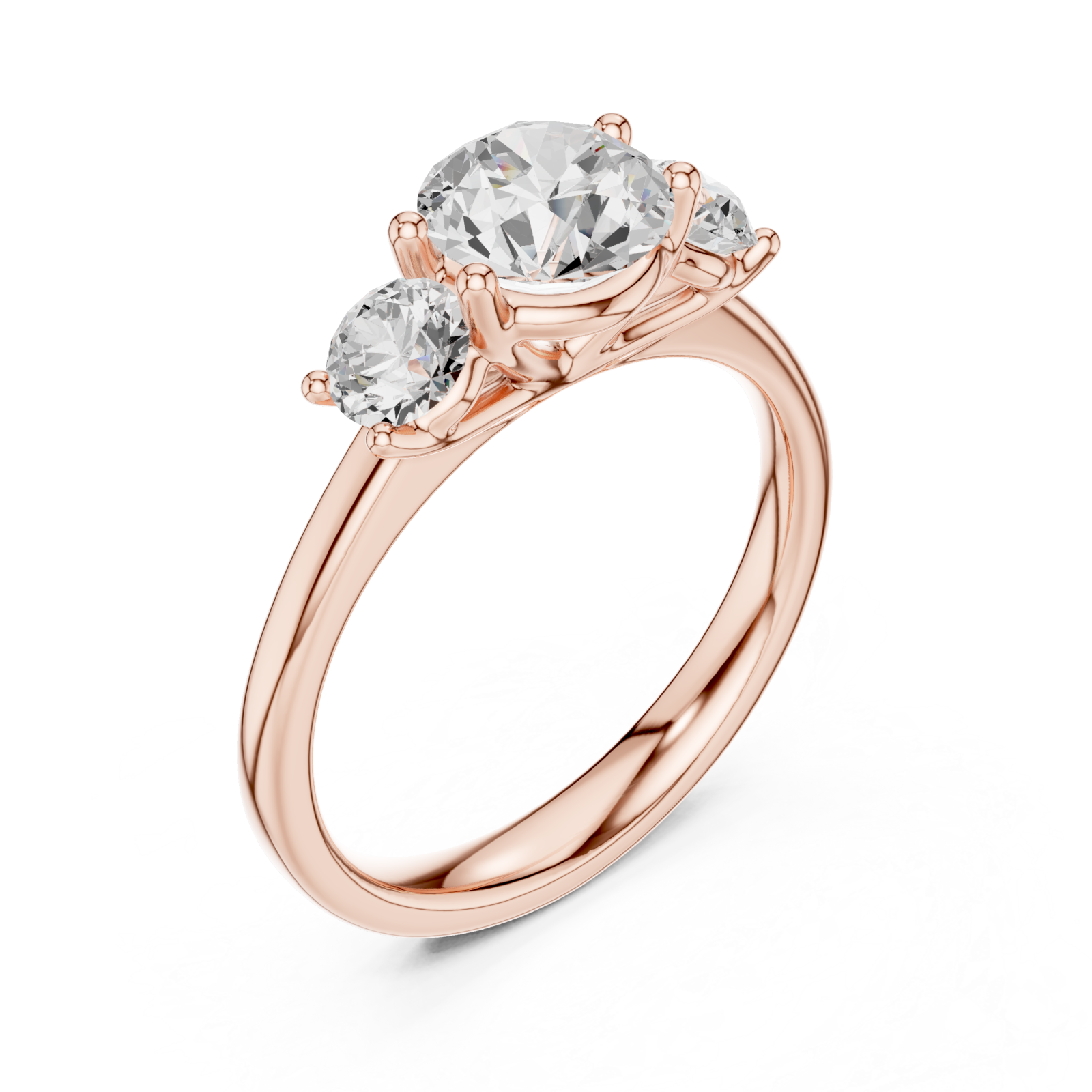  Rose Gold Radiant Crest Elegance Three Stone Promise Ring Right View