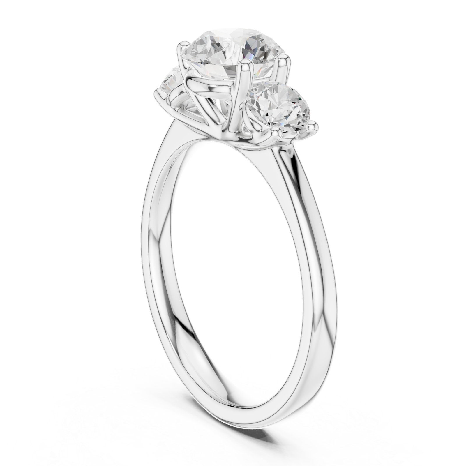  White Gold Radiant Crest Elegance Three Stone Promise Ring Left View
