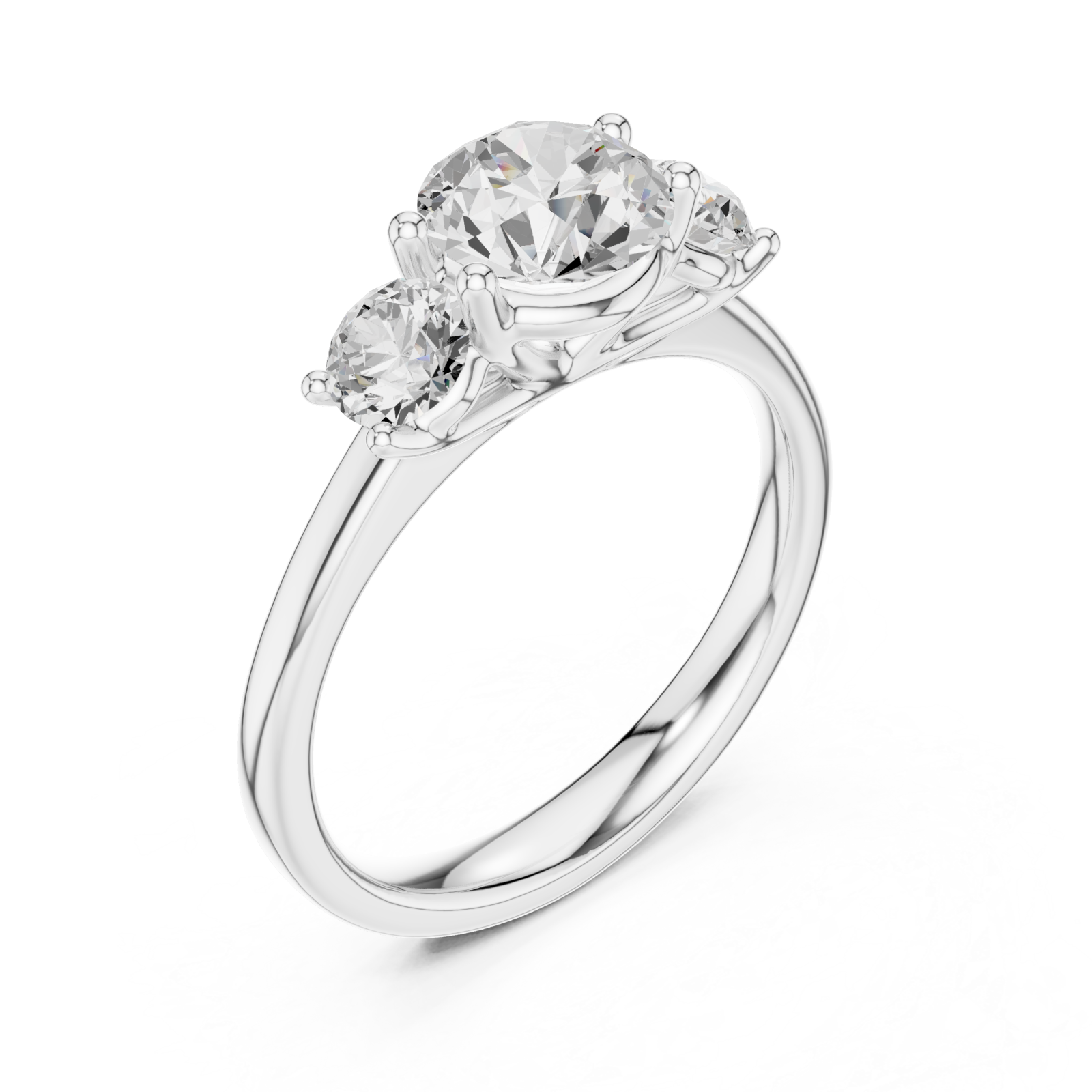  White Gold Radiant Crest Elegance Three Stone Promise Ring Right View