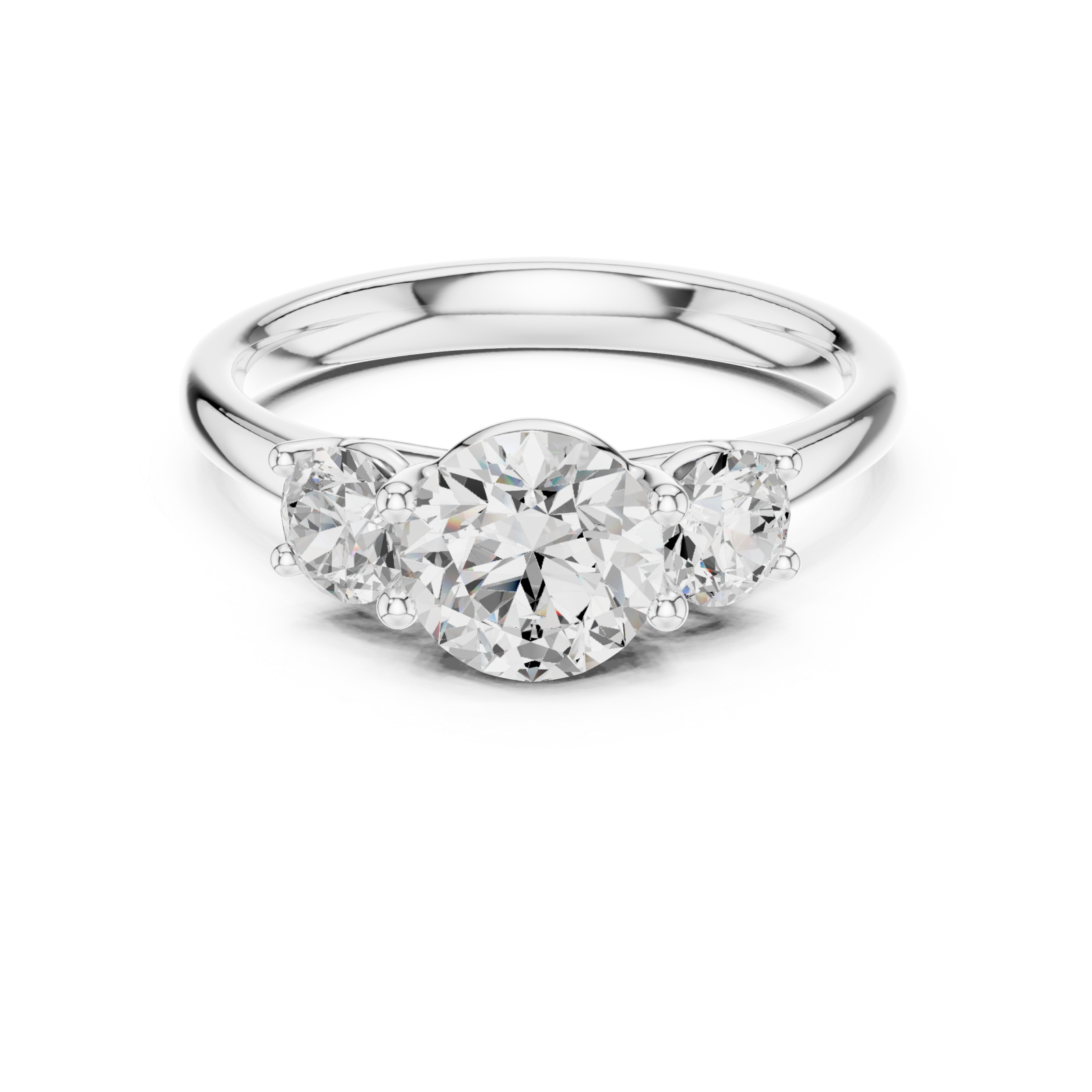  White Gold Radiant Crest Elegance Three Stone Promise Ring Front View