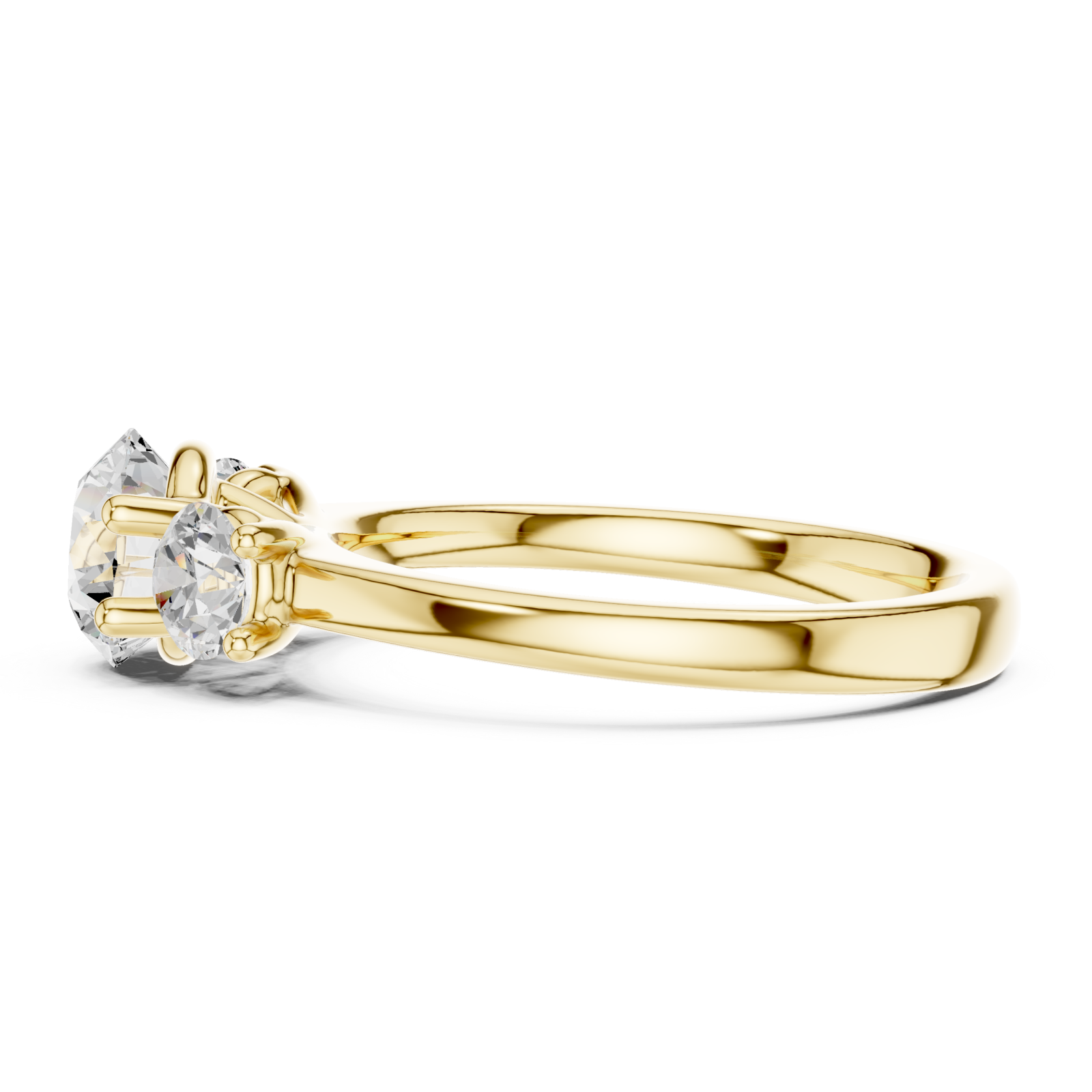  Gold Radiant Crest Elegance Three Stone Promise Ring Side View