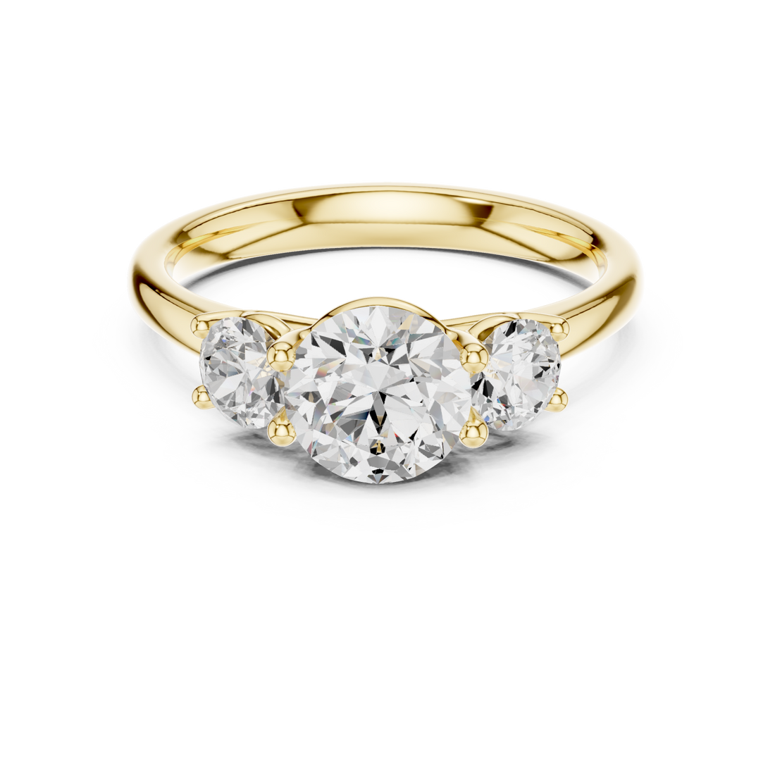 Gold Radiant Crest Elegance Three Stone Promise Ring Right View