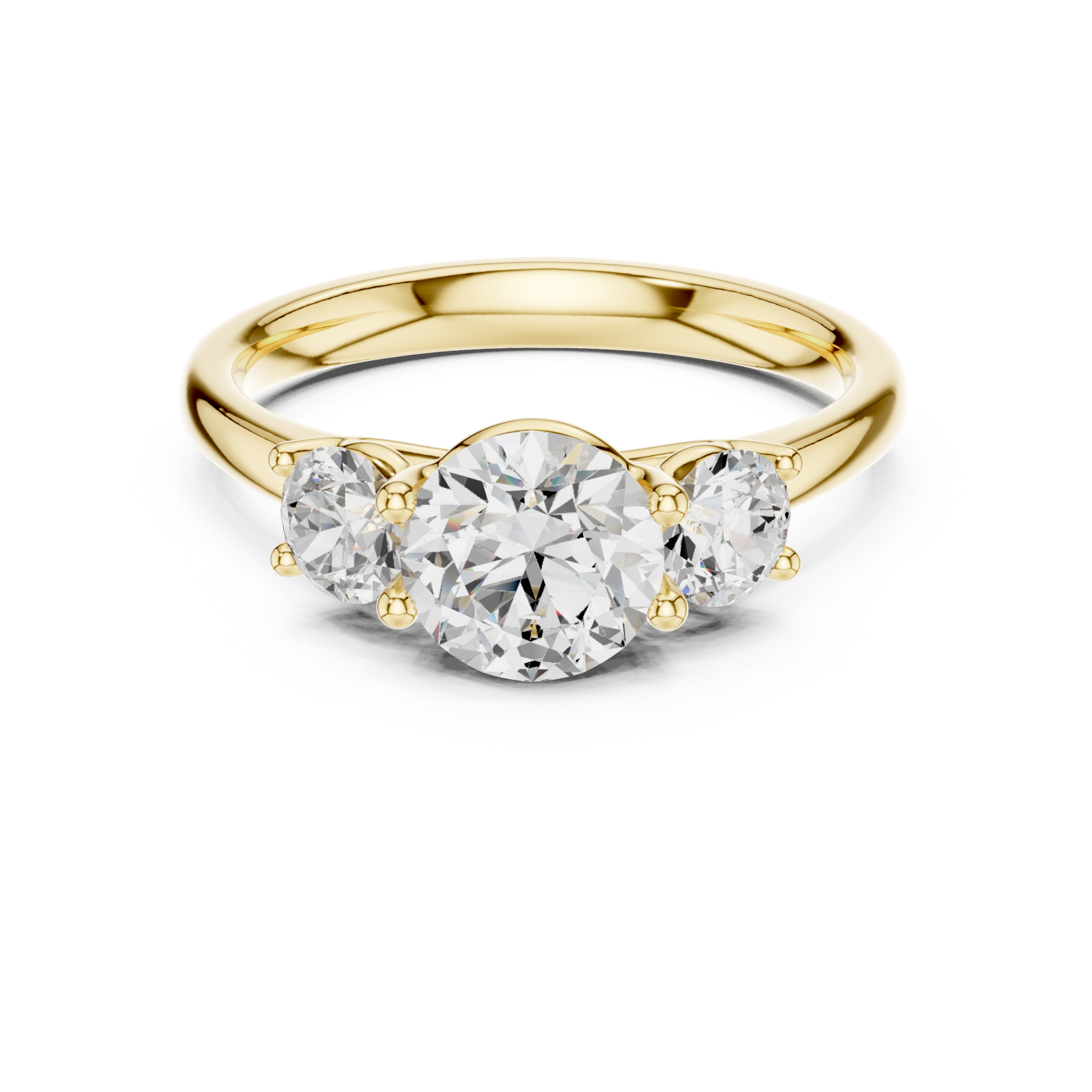  Gold Radiant Crest Elegance Three Stone Promise Ring Front View
