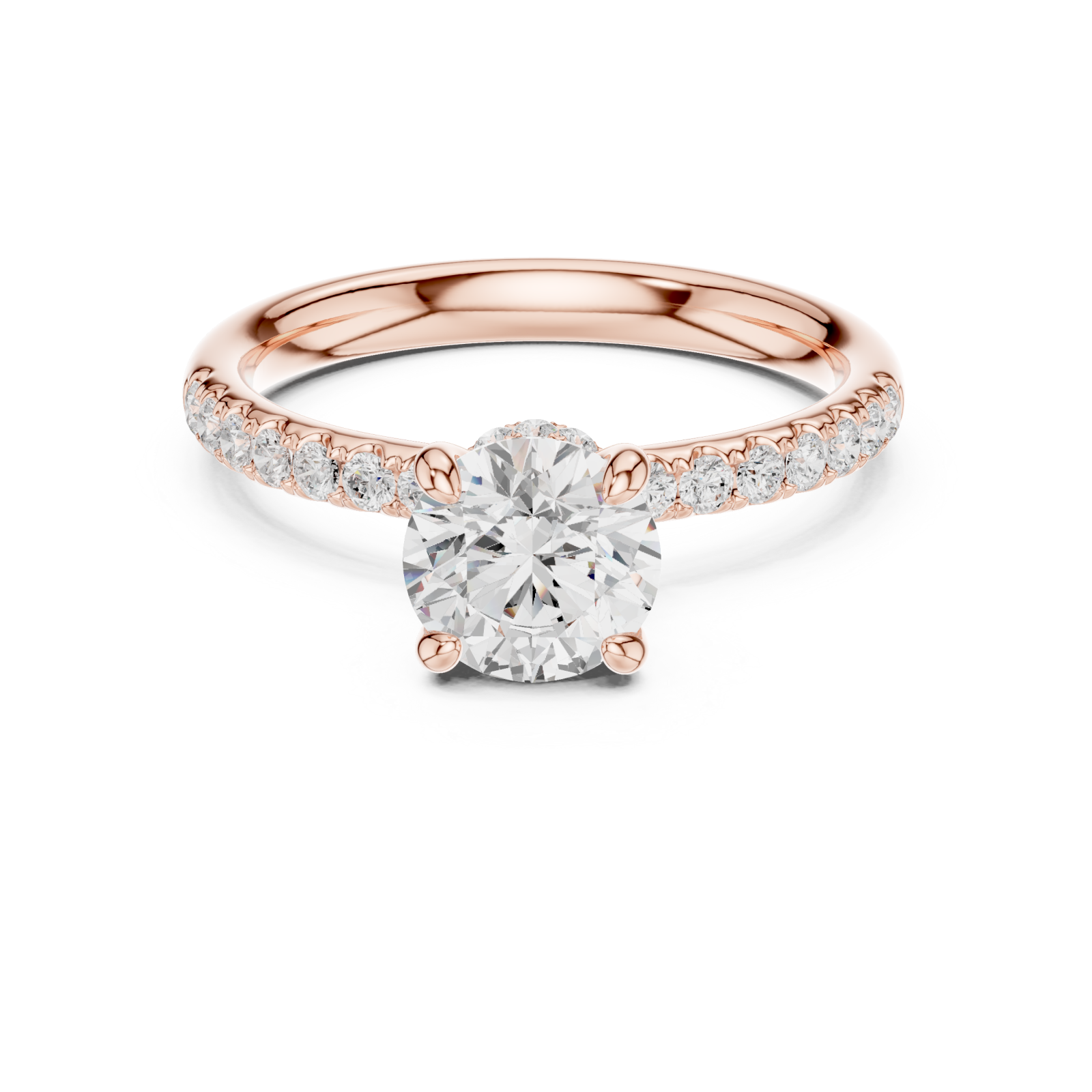 Rose Gold Petal Crown Flowing Band Engagement Ring Front View