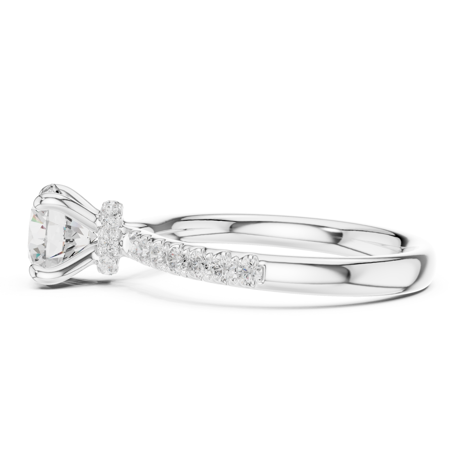  White Gold Petal Crown Flowing Band Engagement Ring Side View