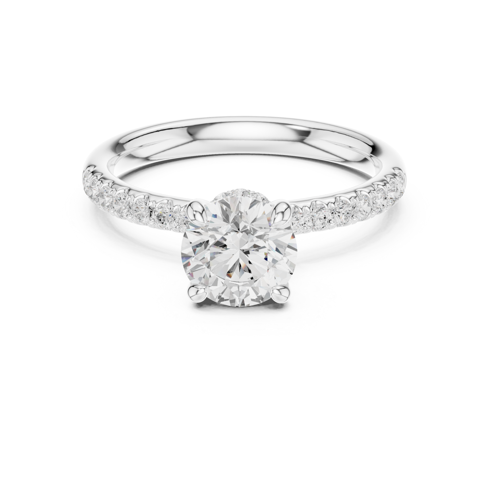  White Gold Petal Crown Flowing Band Engagement Ring Front View