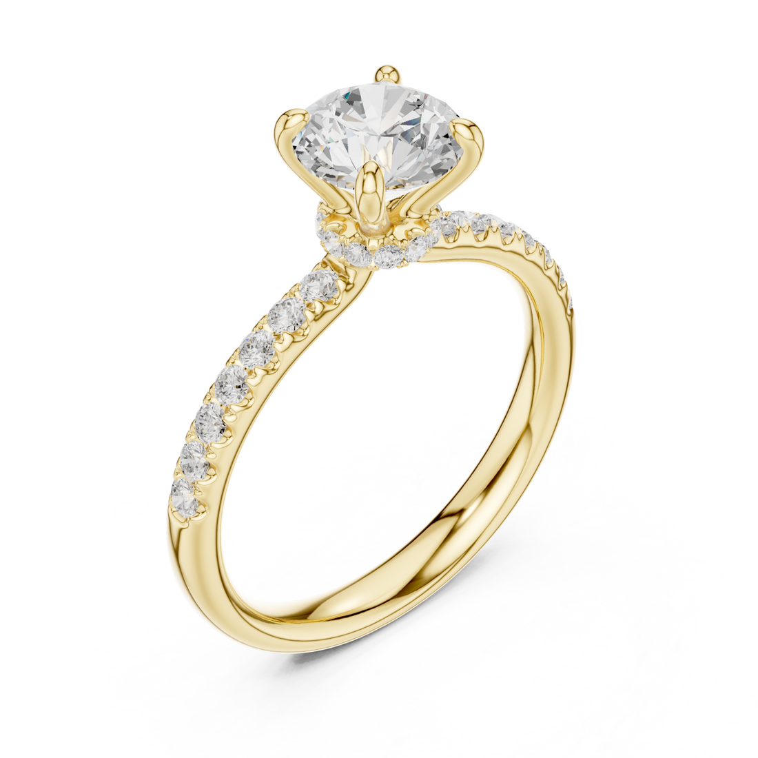 Gold Petal Crown Flowing Band Engagement Ring Right View
