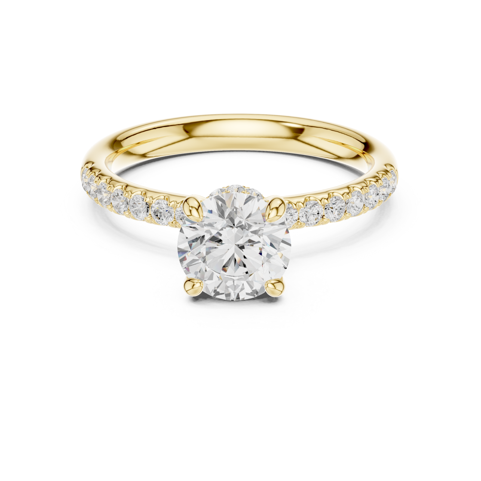  Gold Petal Crown Flowing Band Engagement Ring Front View