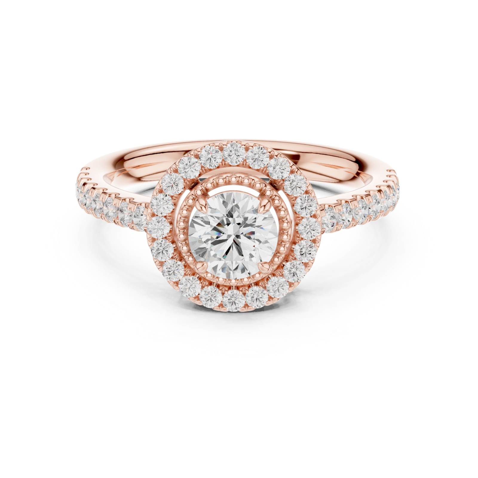  Rose Gold Starfire Cascade Classic Halo Band Front View