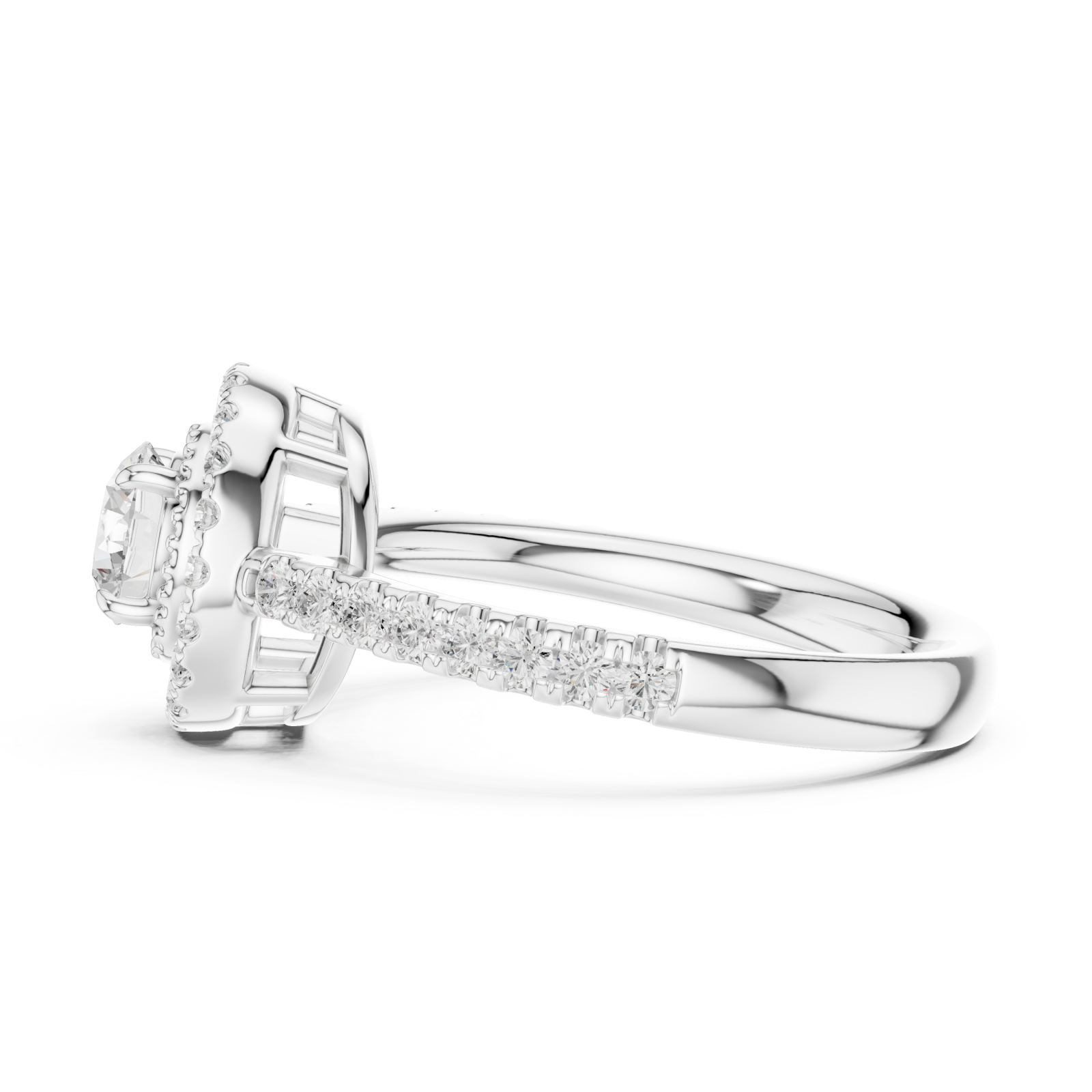  White Gold Starfire Cascade Classic Halo Band Side View