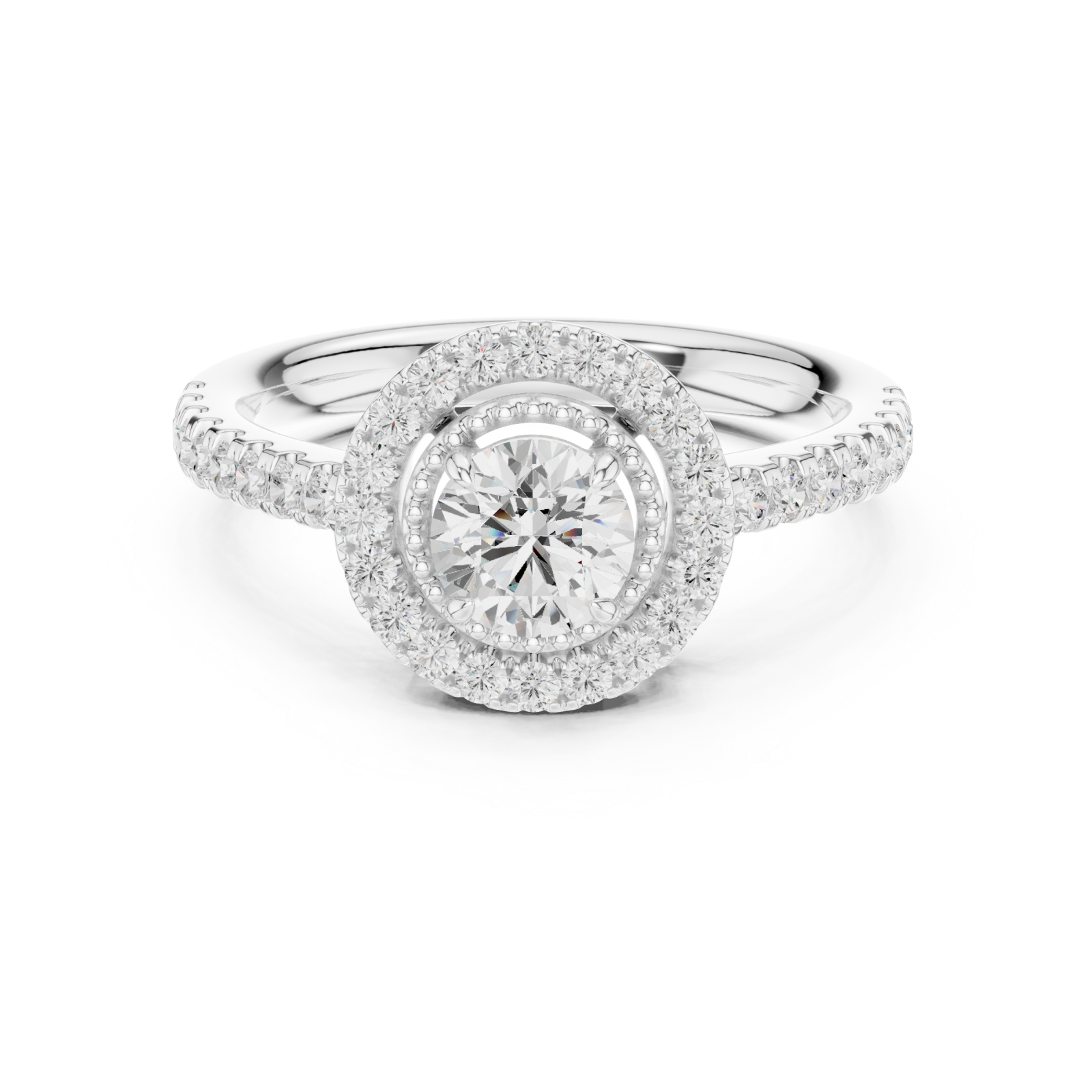  White Gold Starfire Cascade Classic Halo Band Front View