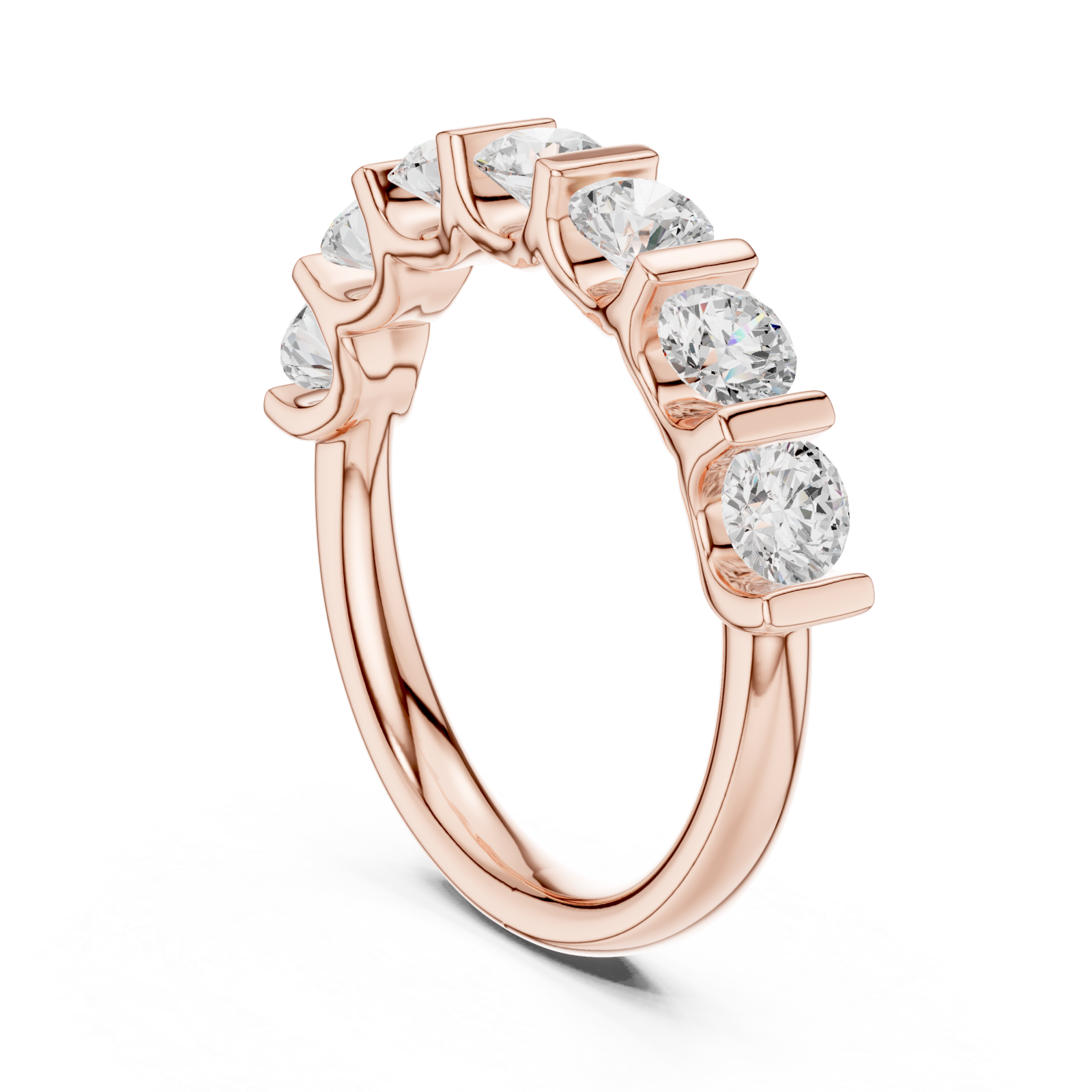  Rose Gold Radiant Seven Row Band Ring Left View