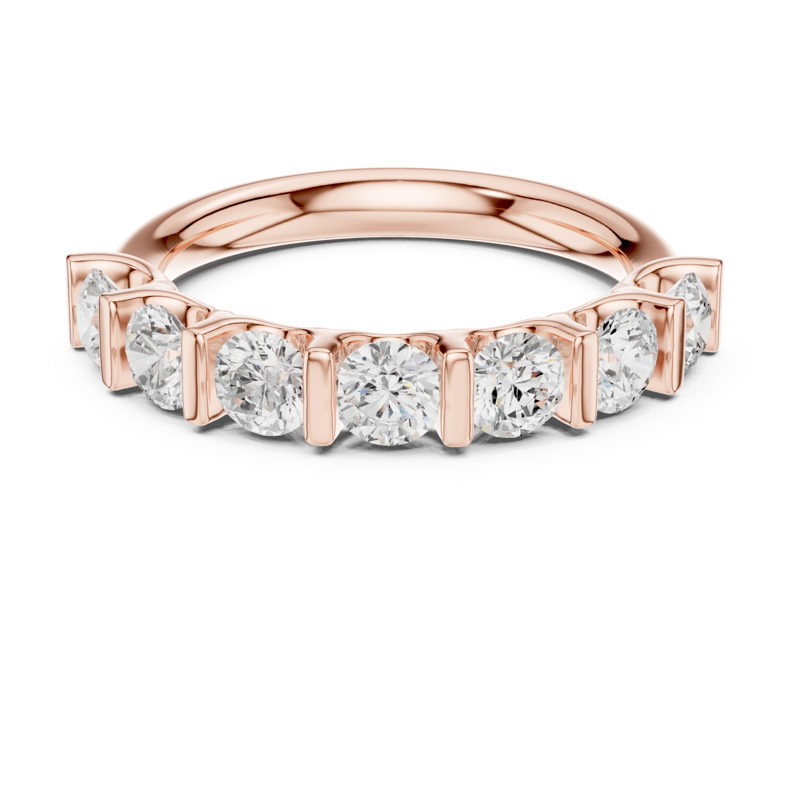  Rose Gold Radiant Seven Row Band Ring Front View