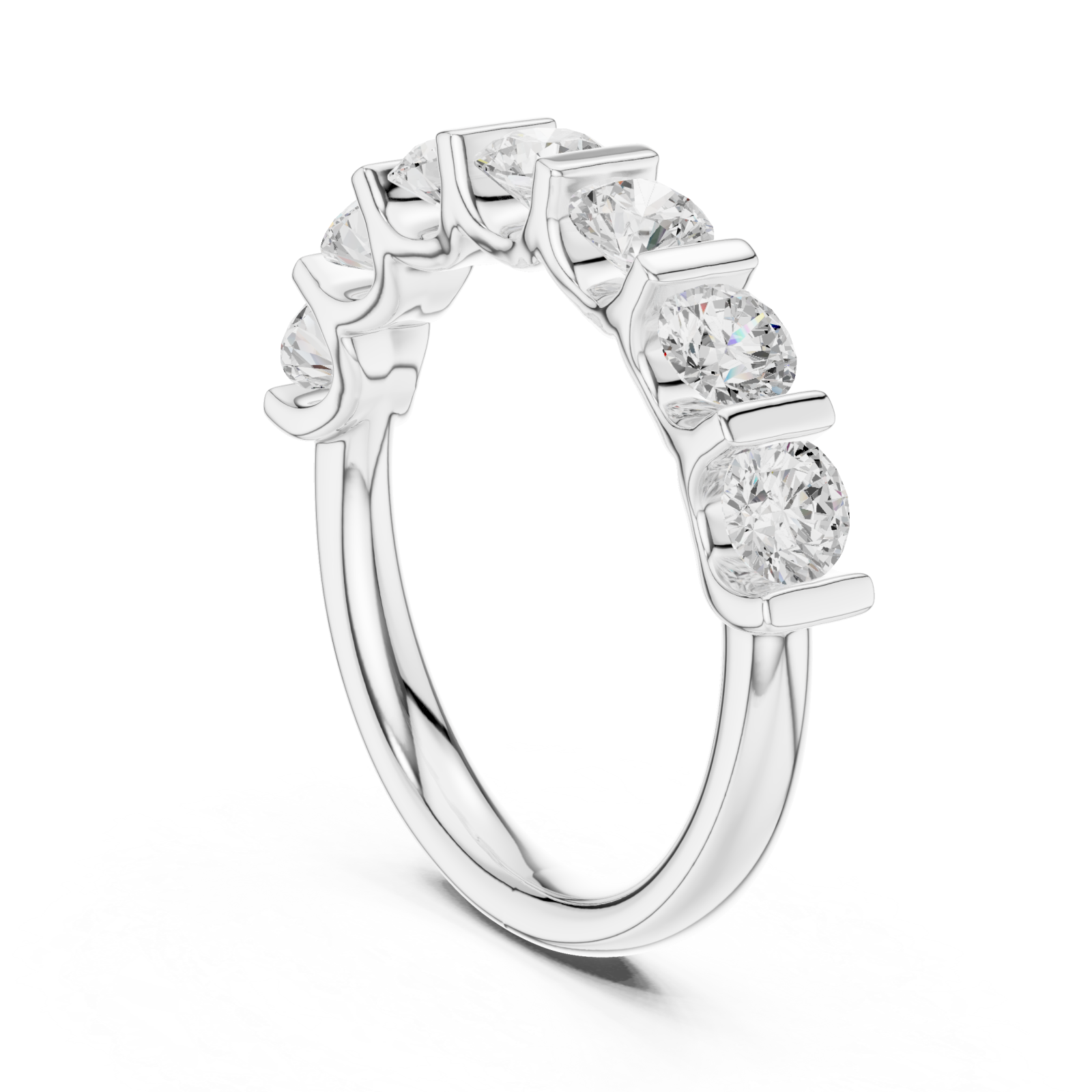  White Gold Radiant Seven Row Band Ring Left View