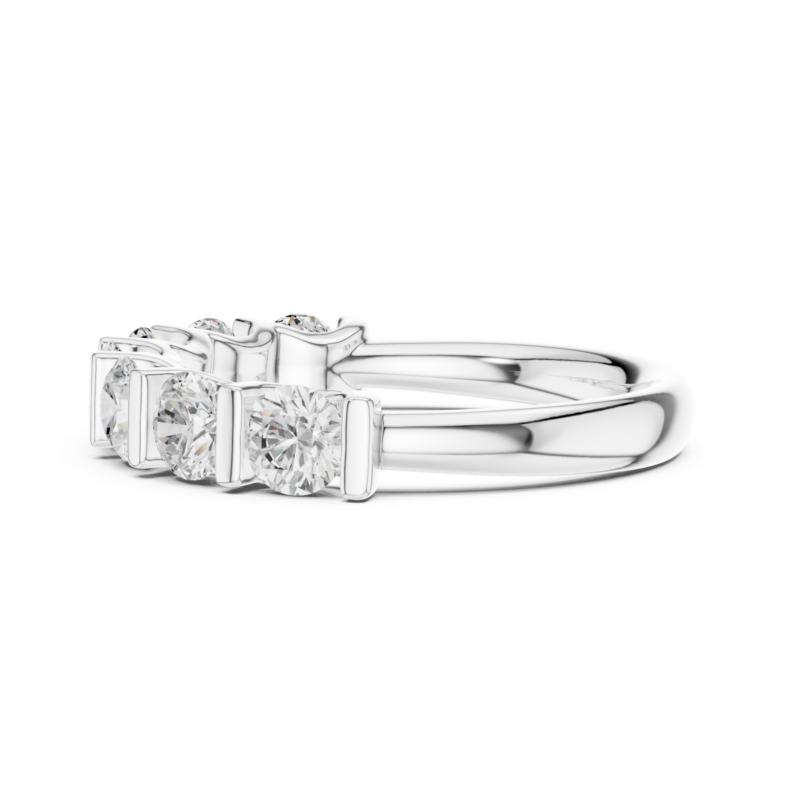  White Gold Radiant Seven Row Band Ring Side View