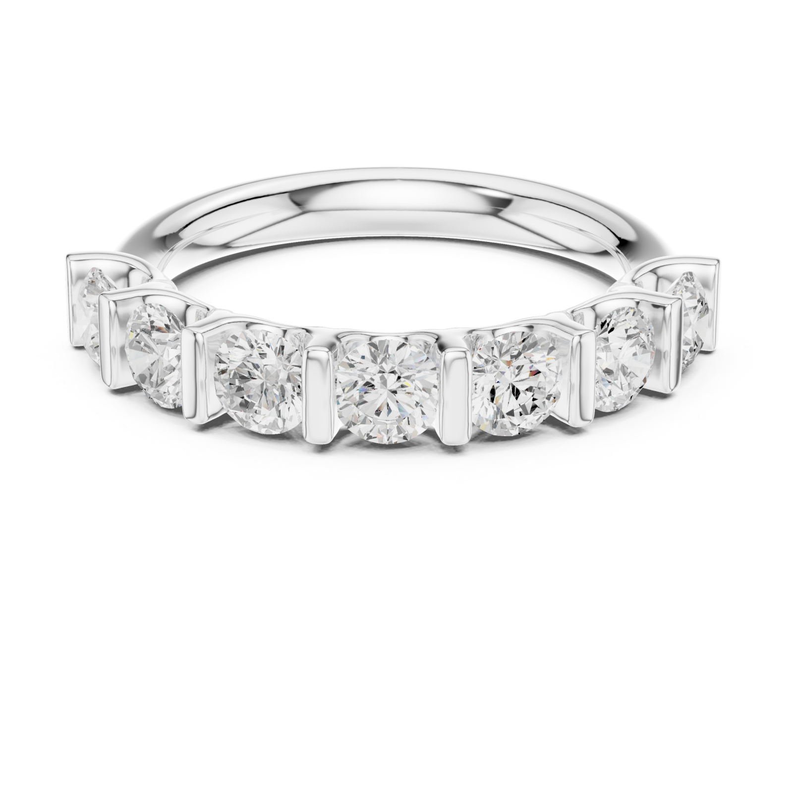  White Gold Radiant Seven Row Band Ring Front View