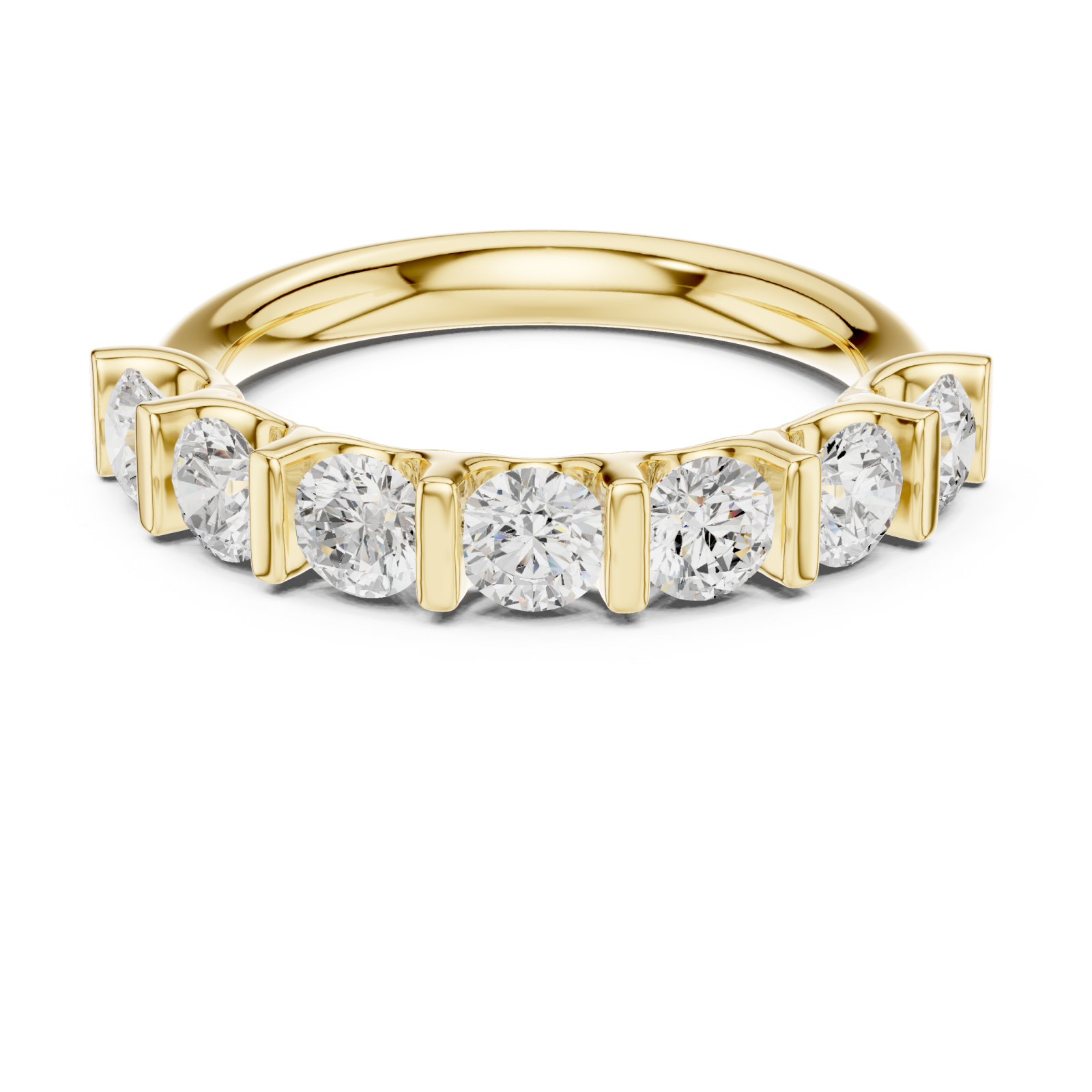  Gold Radiant Seven Row Band Ring Front View