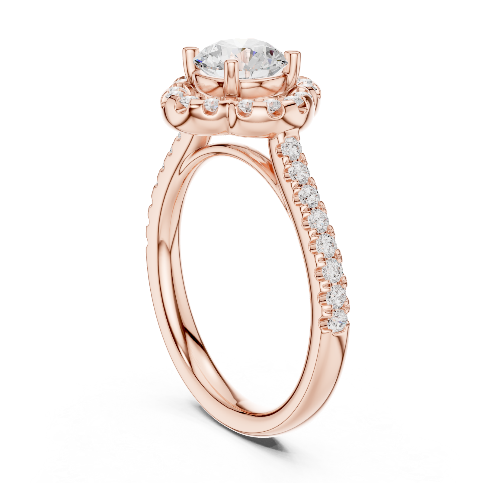  Rose Gold Grand Halo Crown Ring Left View