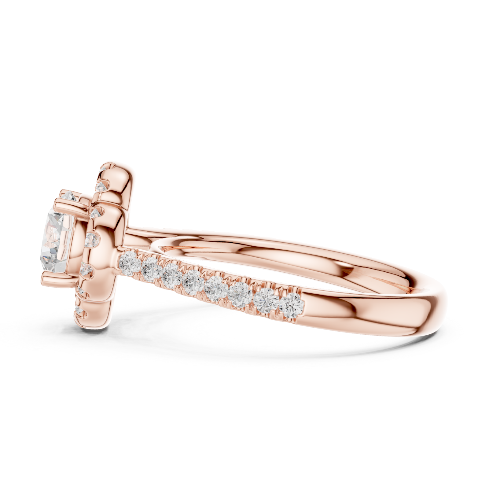  Rose Gold Grand Halo Crown Ring Side View