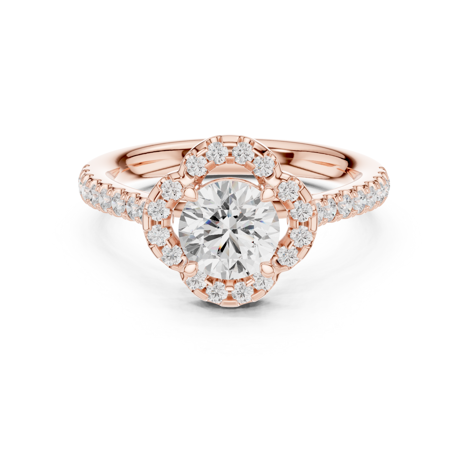  Rose Gold Grand Halo Crown Ring Front View