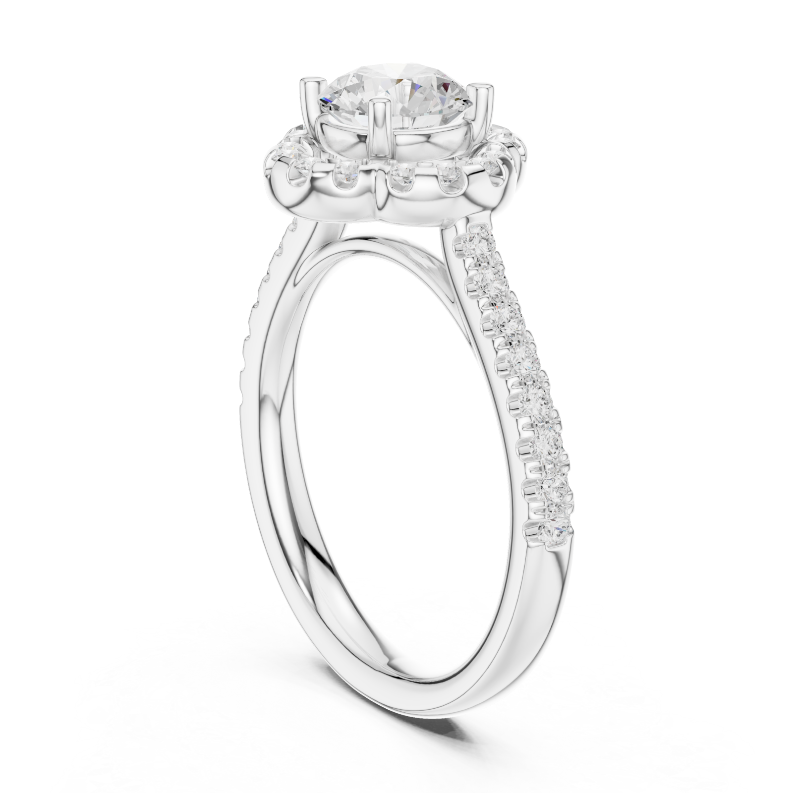  White Gold Grand Halo Crown Ring Left View