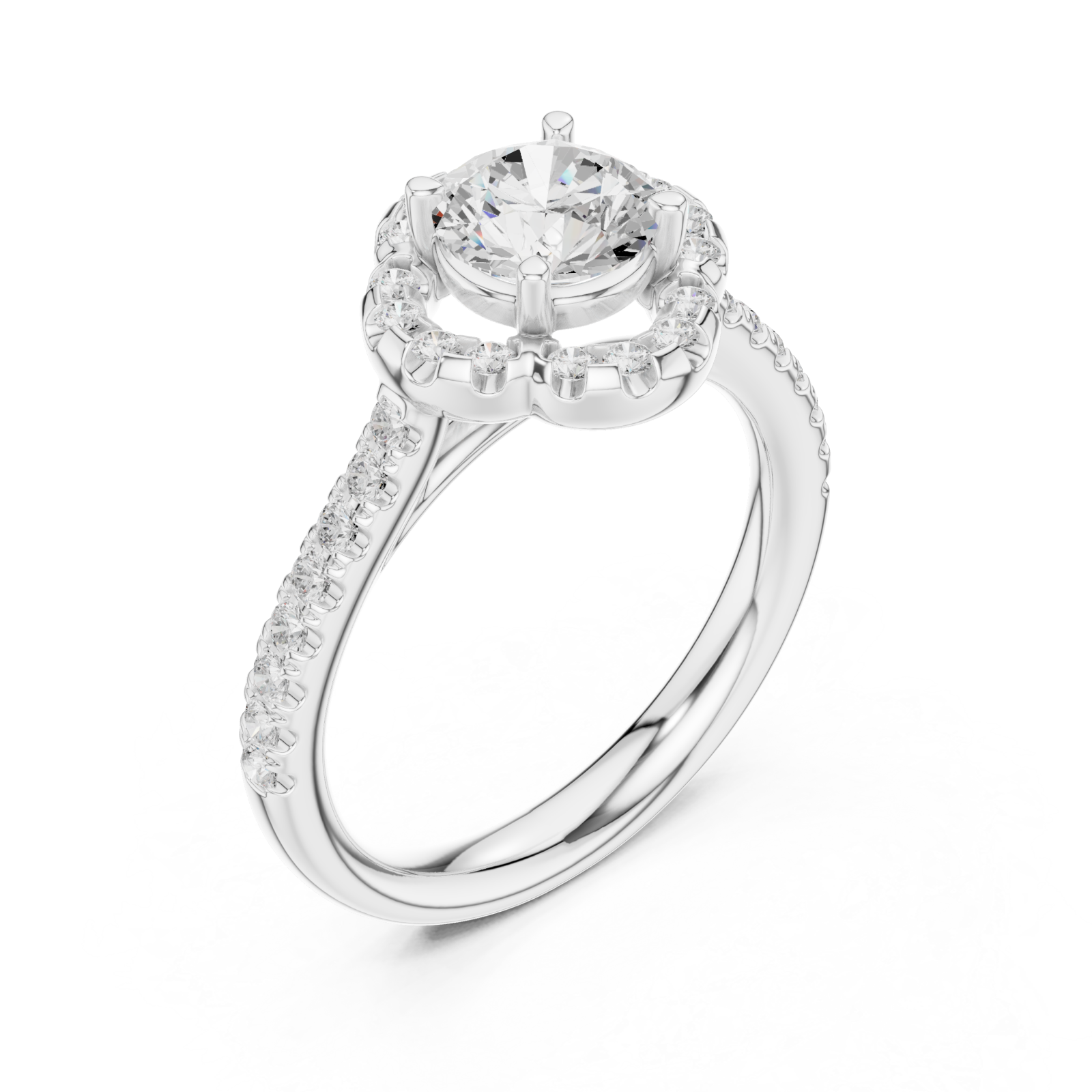  White Gold Grand Halo Crown Ring Right View