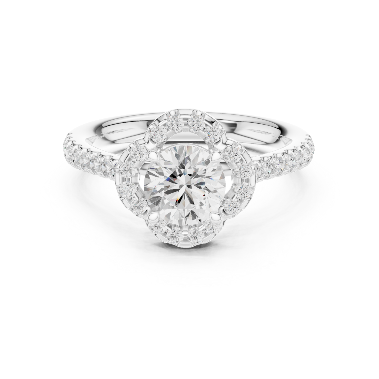  White Gold Grand Halo Crown Ring Front View