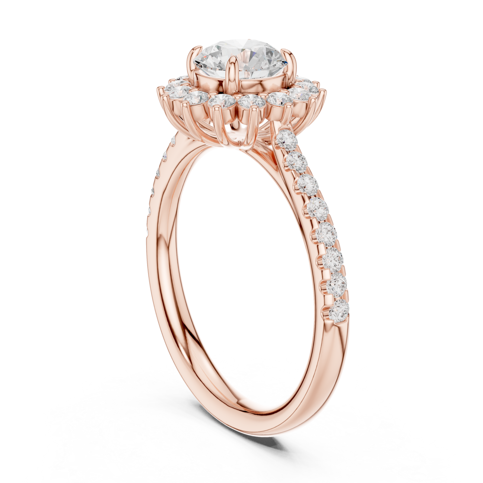 Rose Gold Celeste Halo Regal Ring Left View
