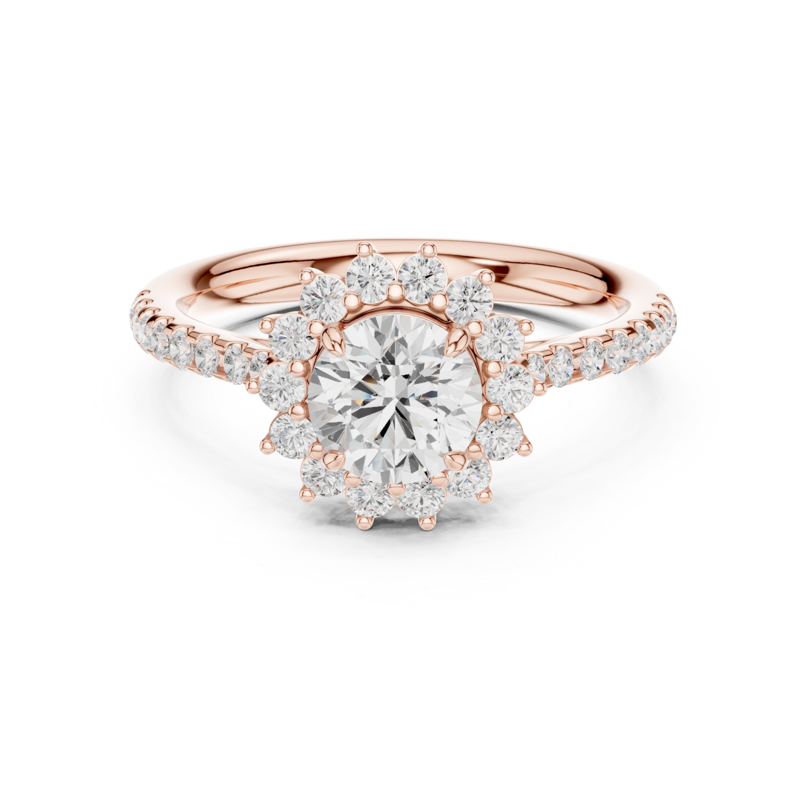  Rose Gold Celeste Halo Regal Ring Front View