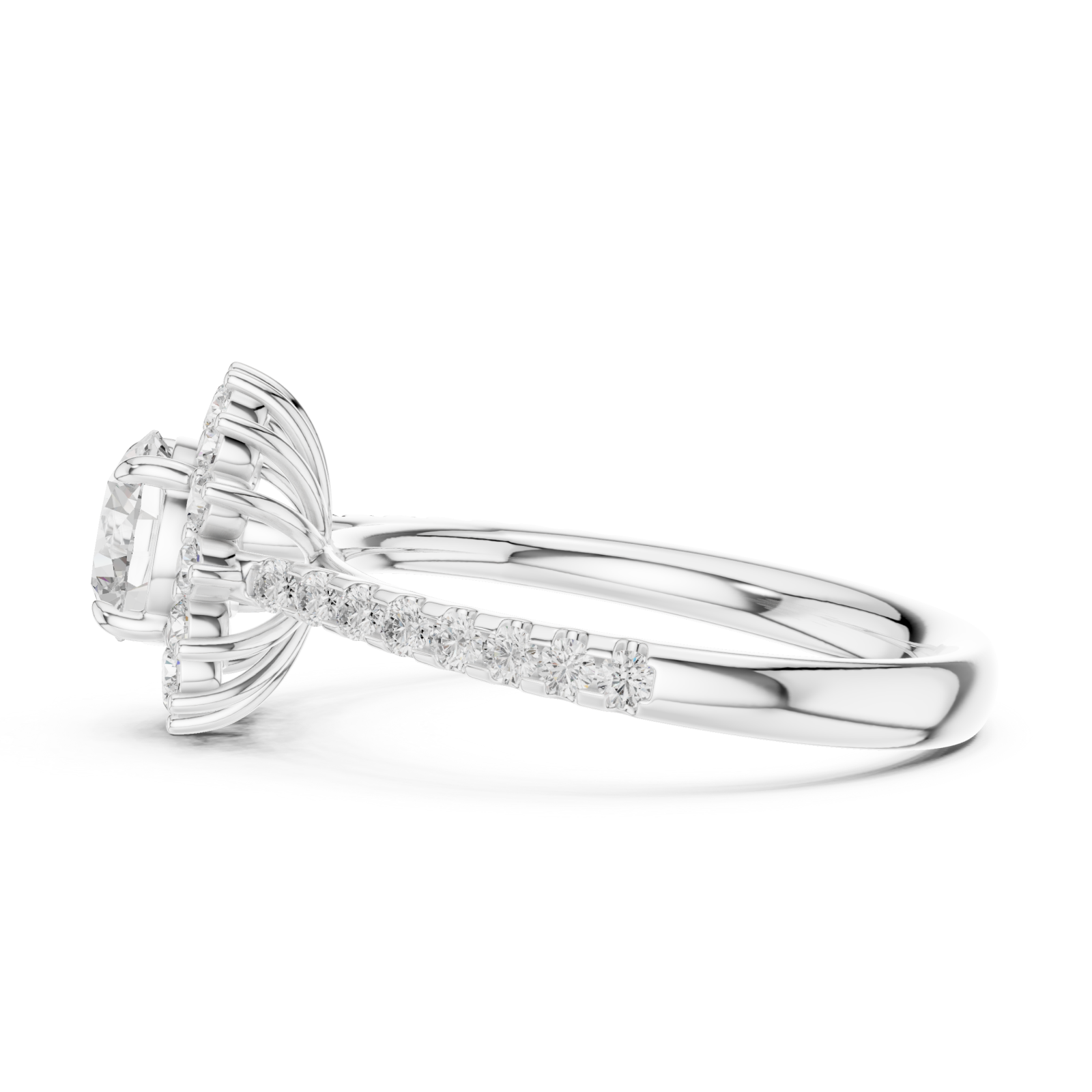  White Gold Celeste Halo Regal Ring Side View