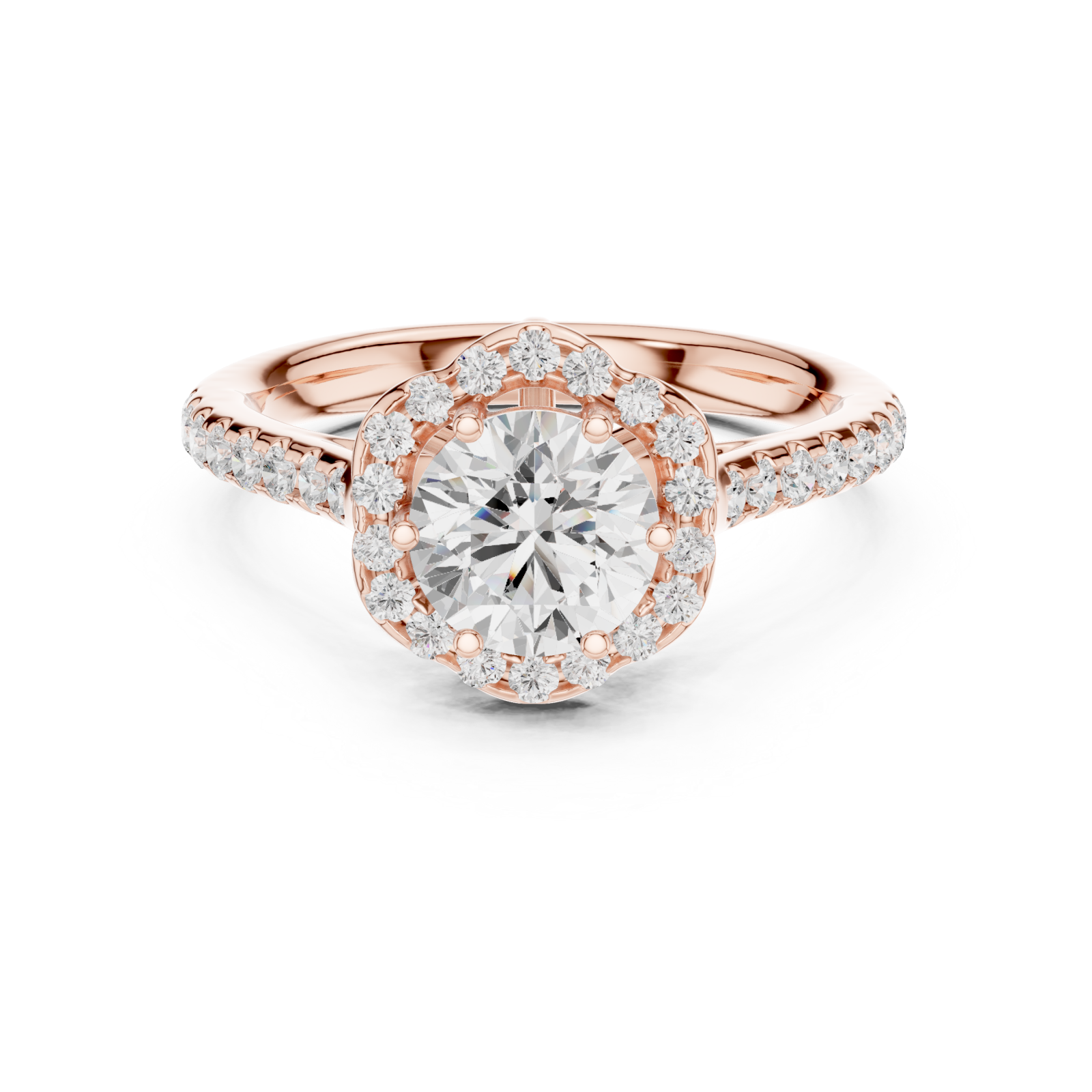  Rose Gold Radiant Halo Sparkle Ring Front View