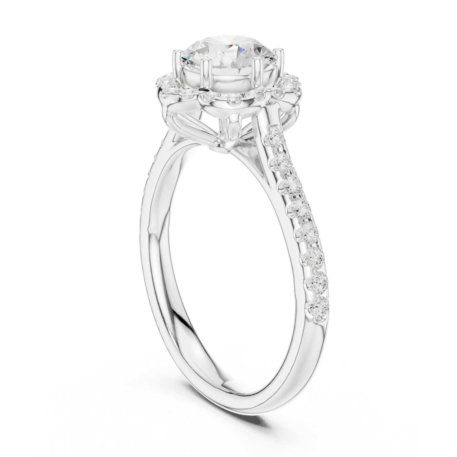  White Gold Radiant Halo Sparkle Ring Left View