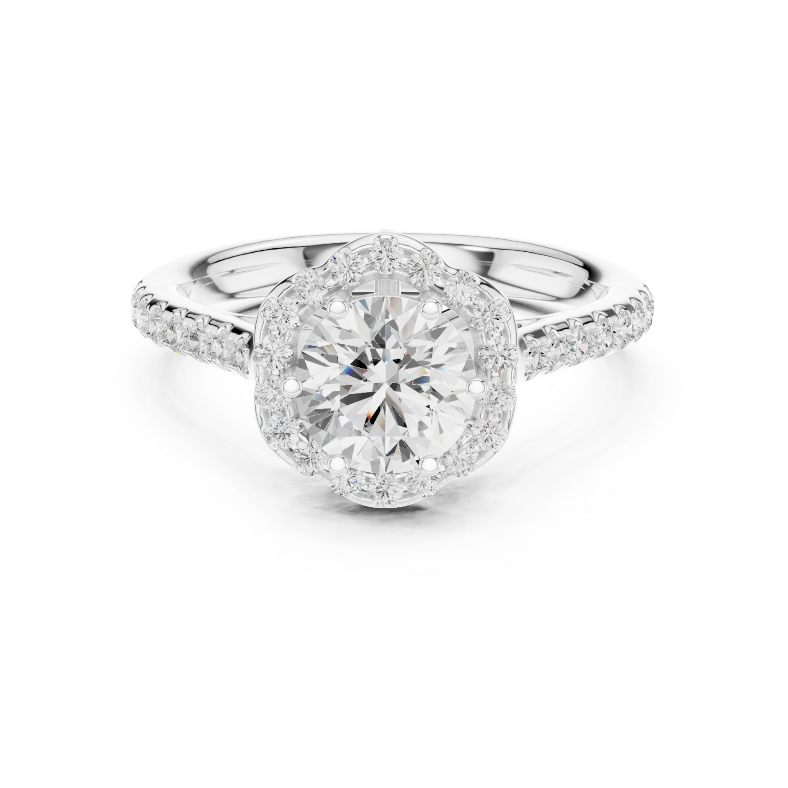  White Gold Radiant Halo Sparkle Ring Front View