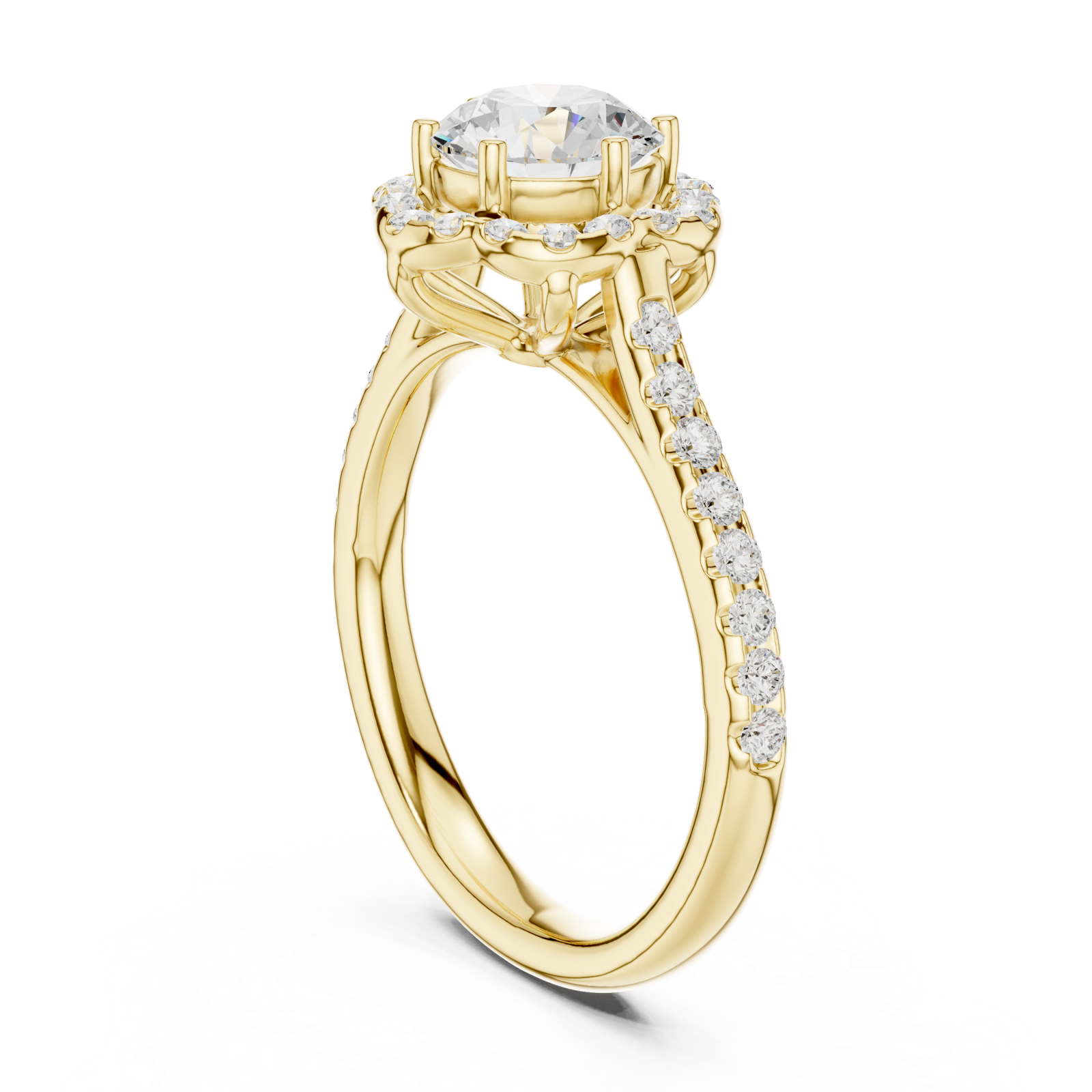  Gold Radiant Halo Sparkle Ring Left View