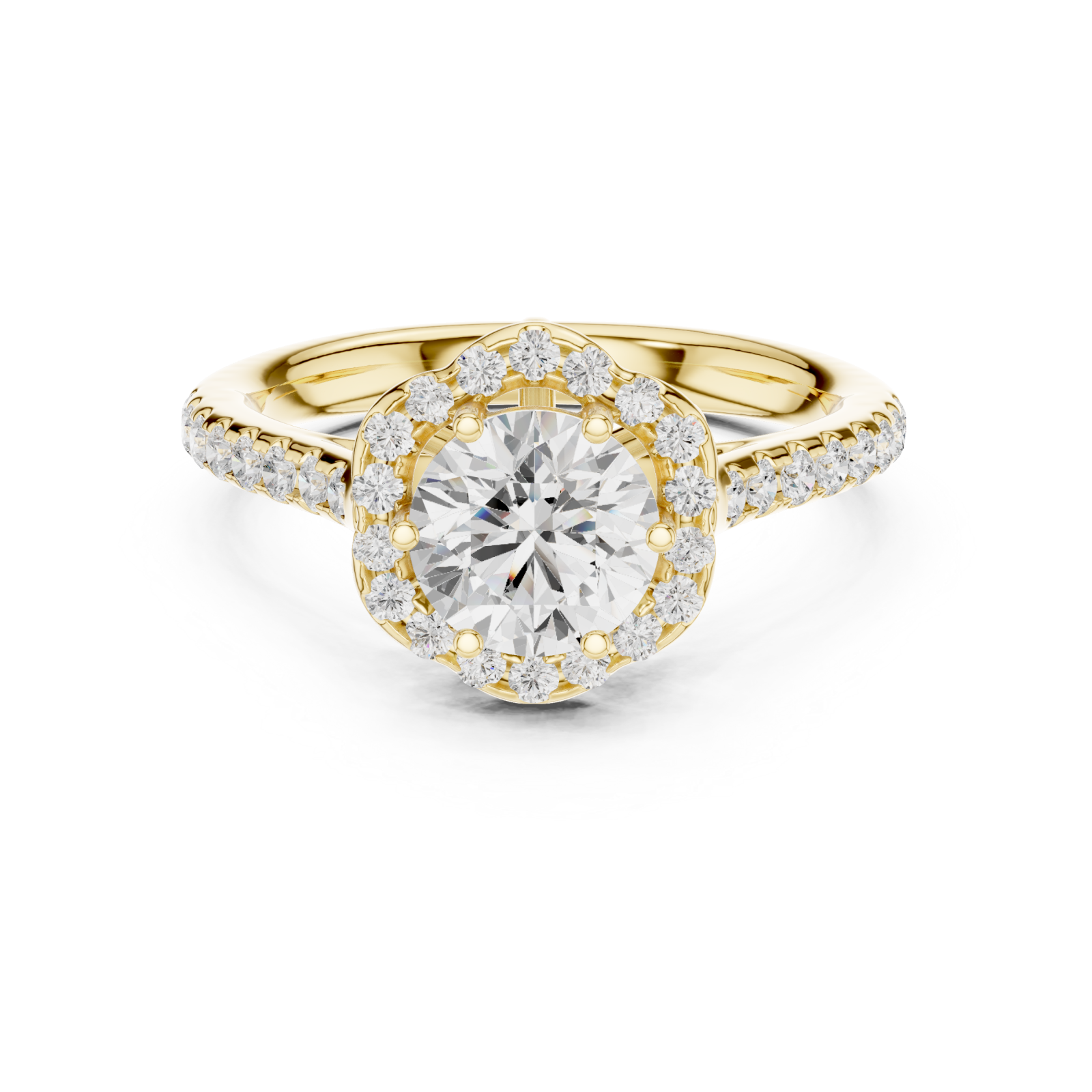  Gold Radiant Halo Sparkle Ring Front View