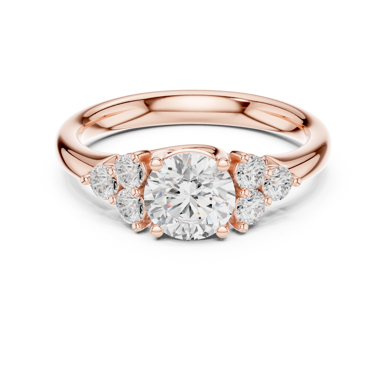  Rose Gold Classic Trio Cluster Ring Front View