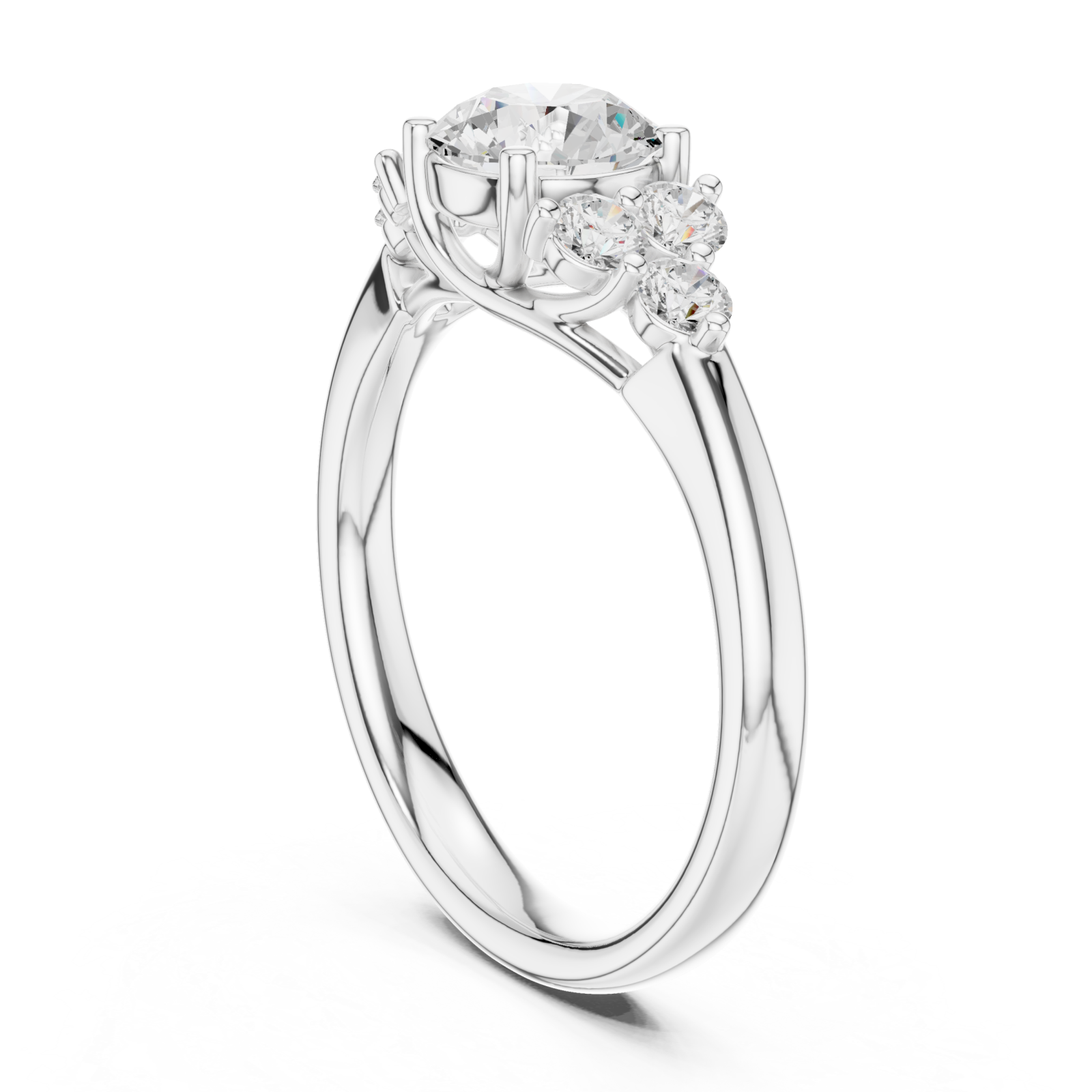  White Gold Classic Trio Cluster Ring Left View
