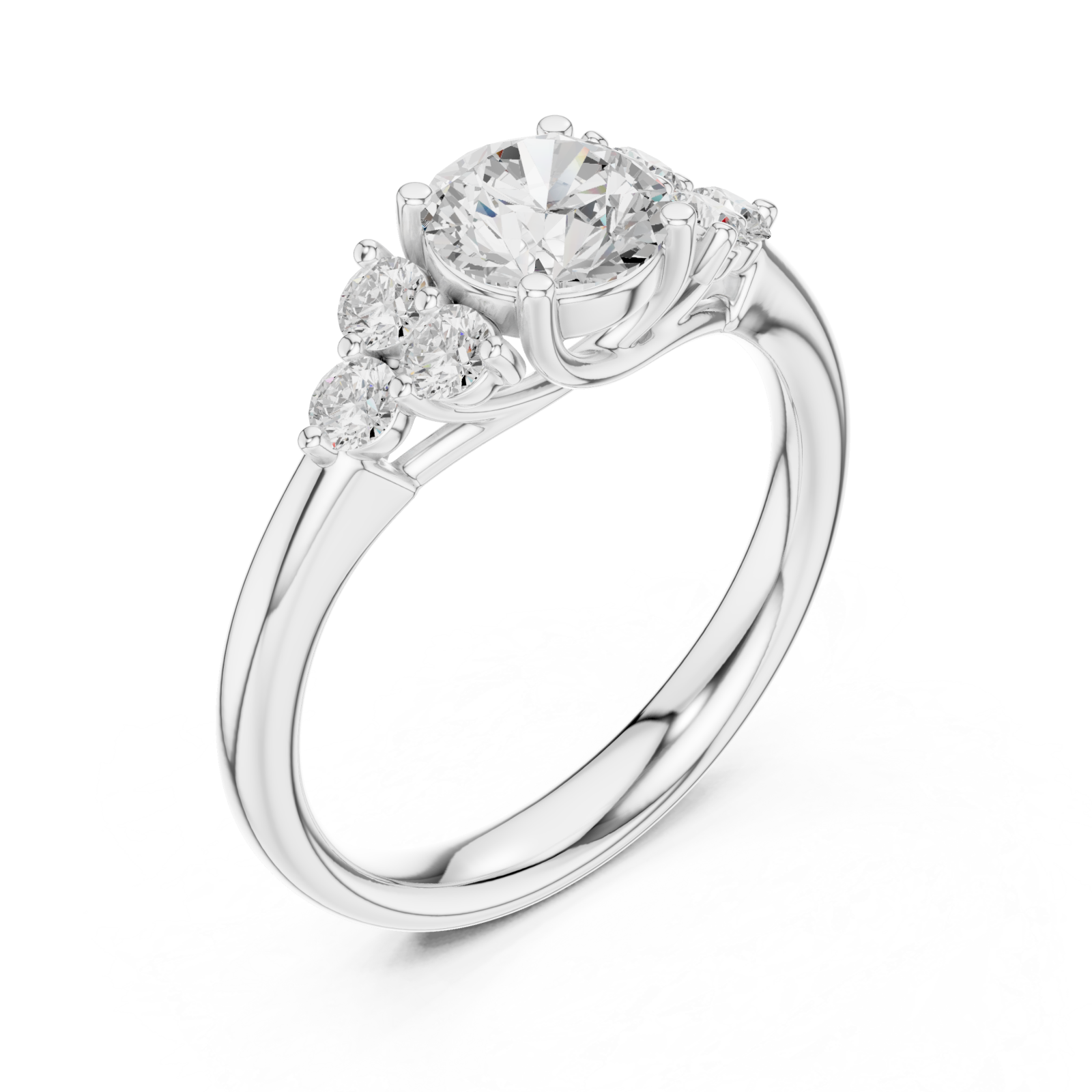  White Gold Classic Trio Cluster Ring Right View